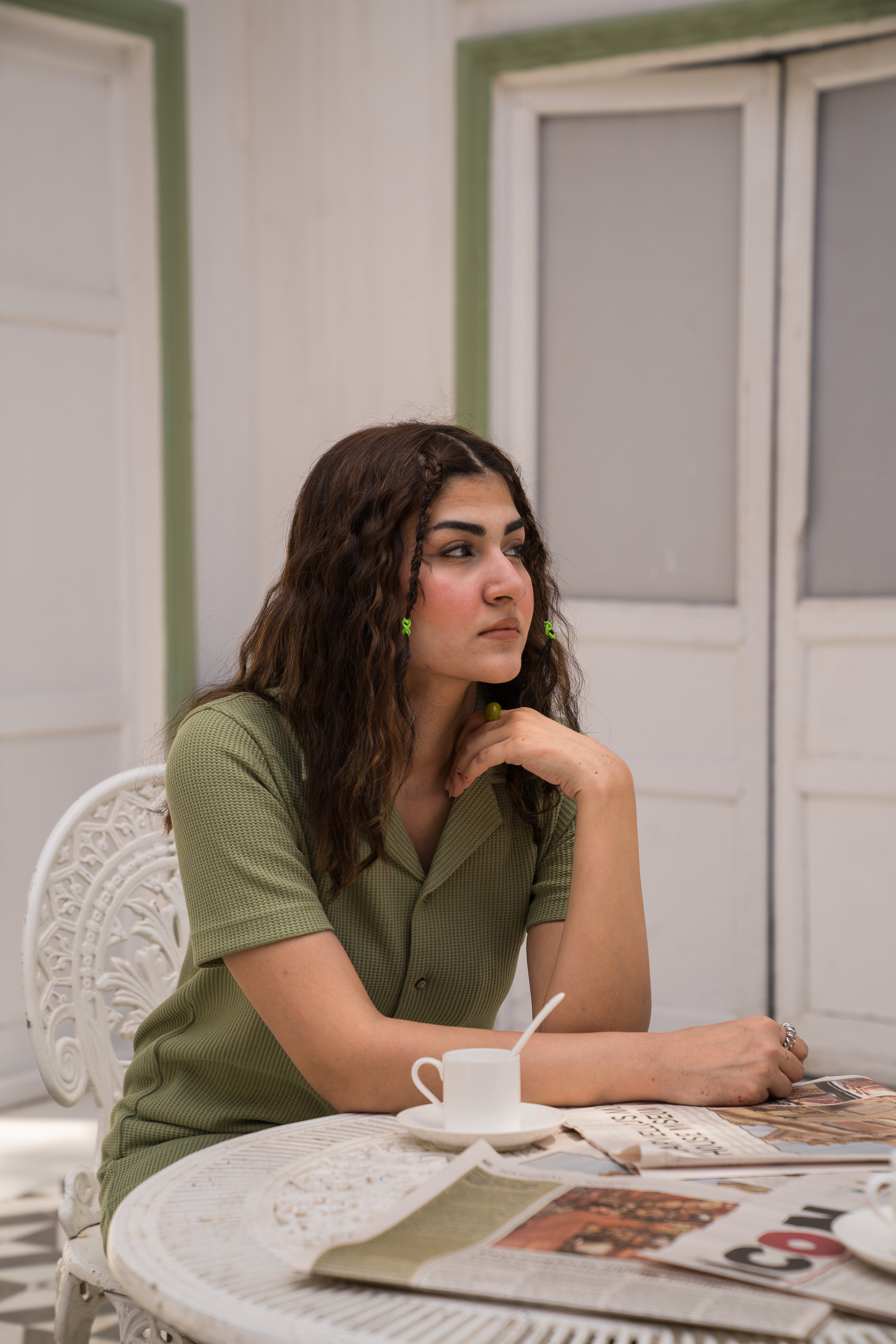 Sage Green Waffle Knit Cuban Collar Shirt