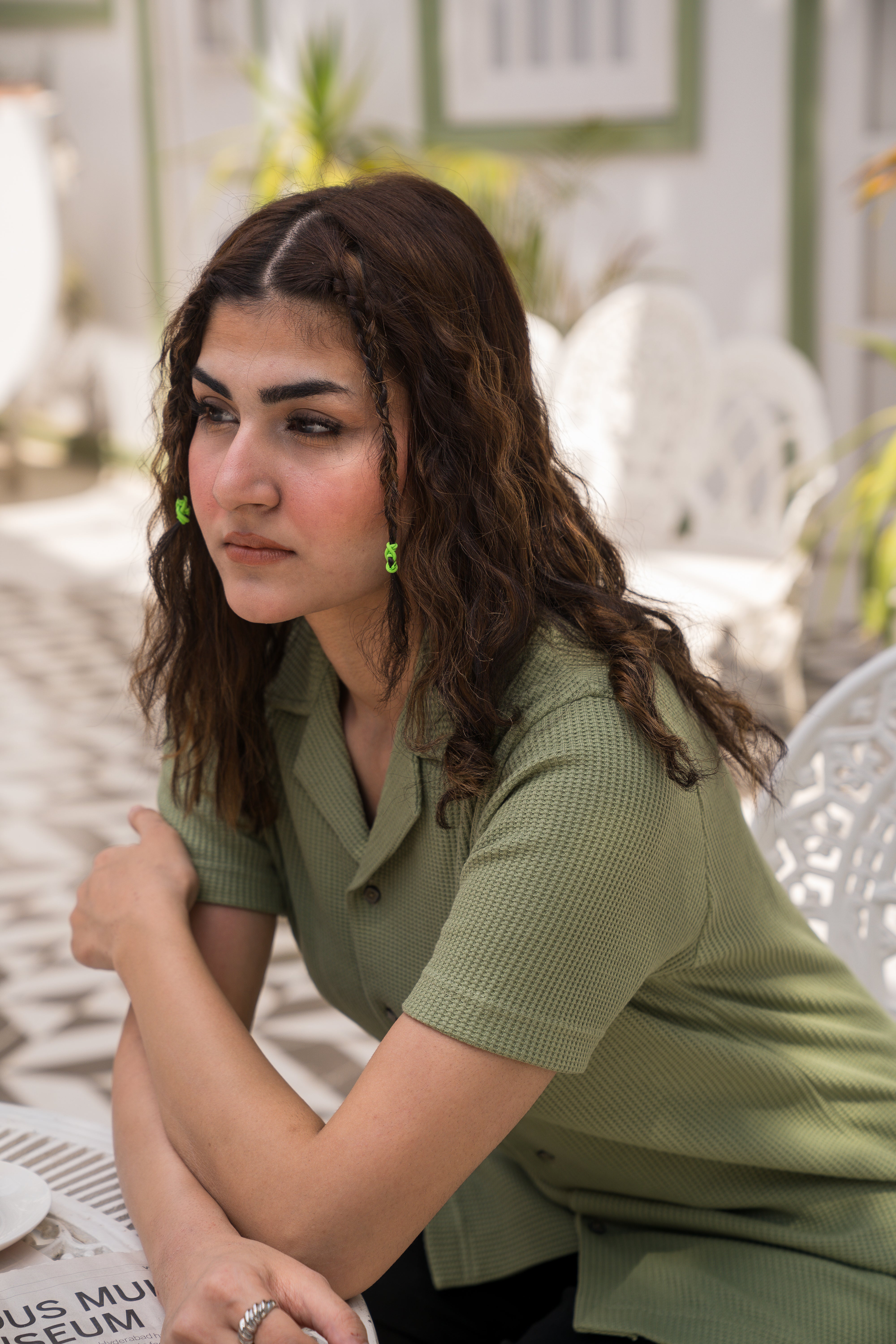 Sage Green Waffle Knit Cuban Collar Shirt