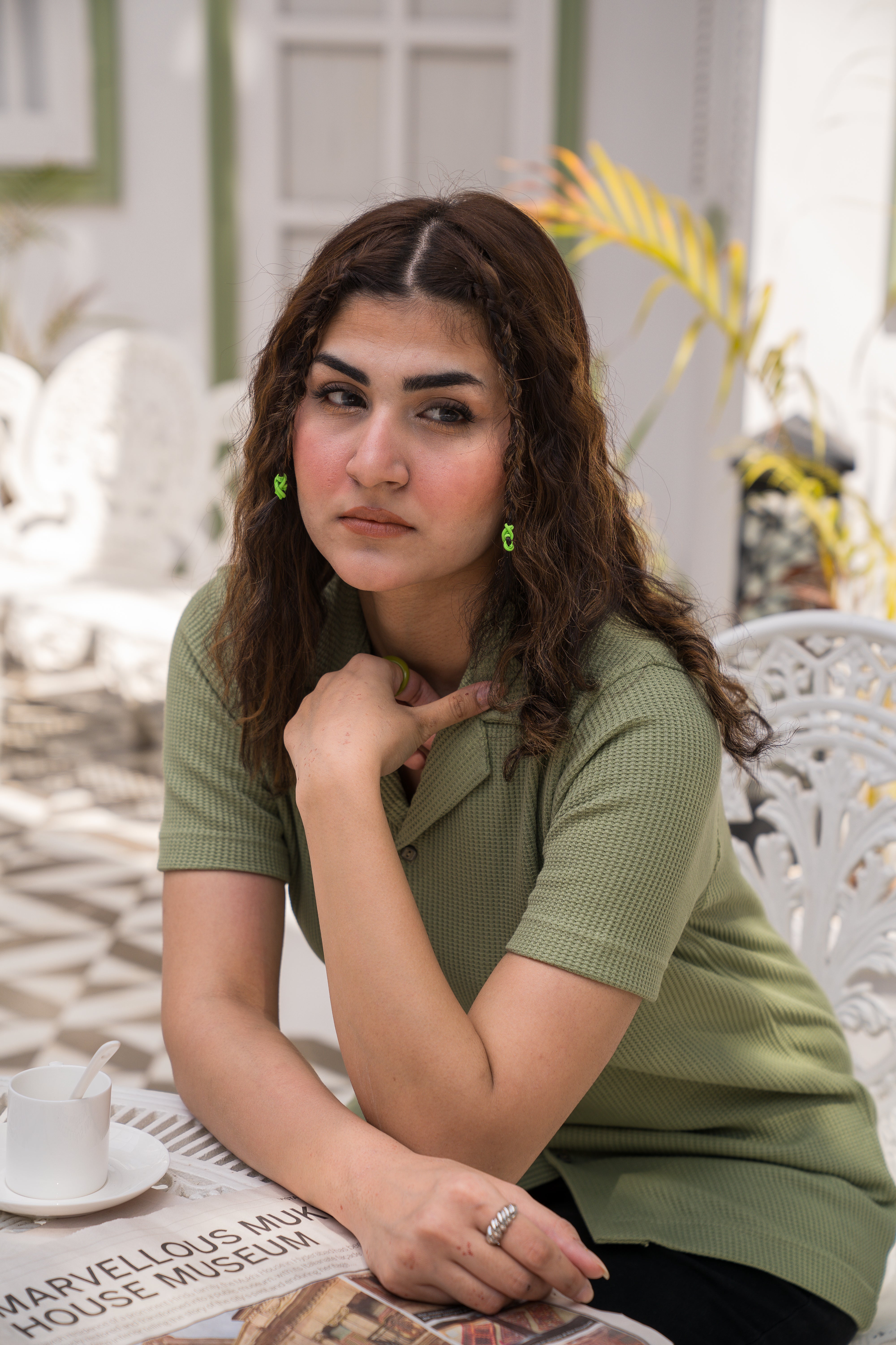 Sage Green Waffle Knit Cuban Collar Shirt