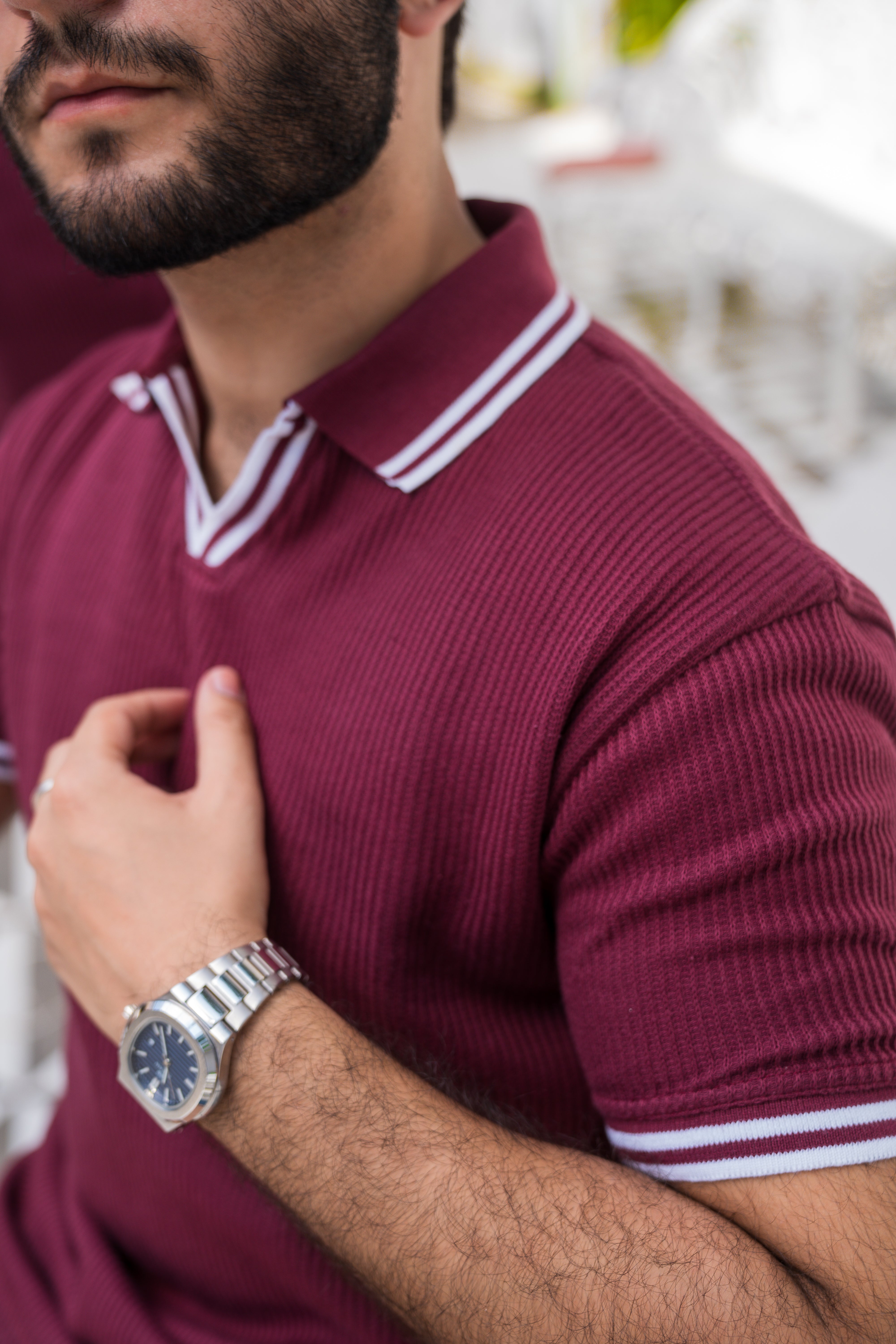 Wine French Knit Polo Shirt (Men)