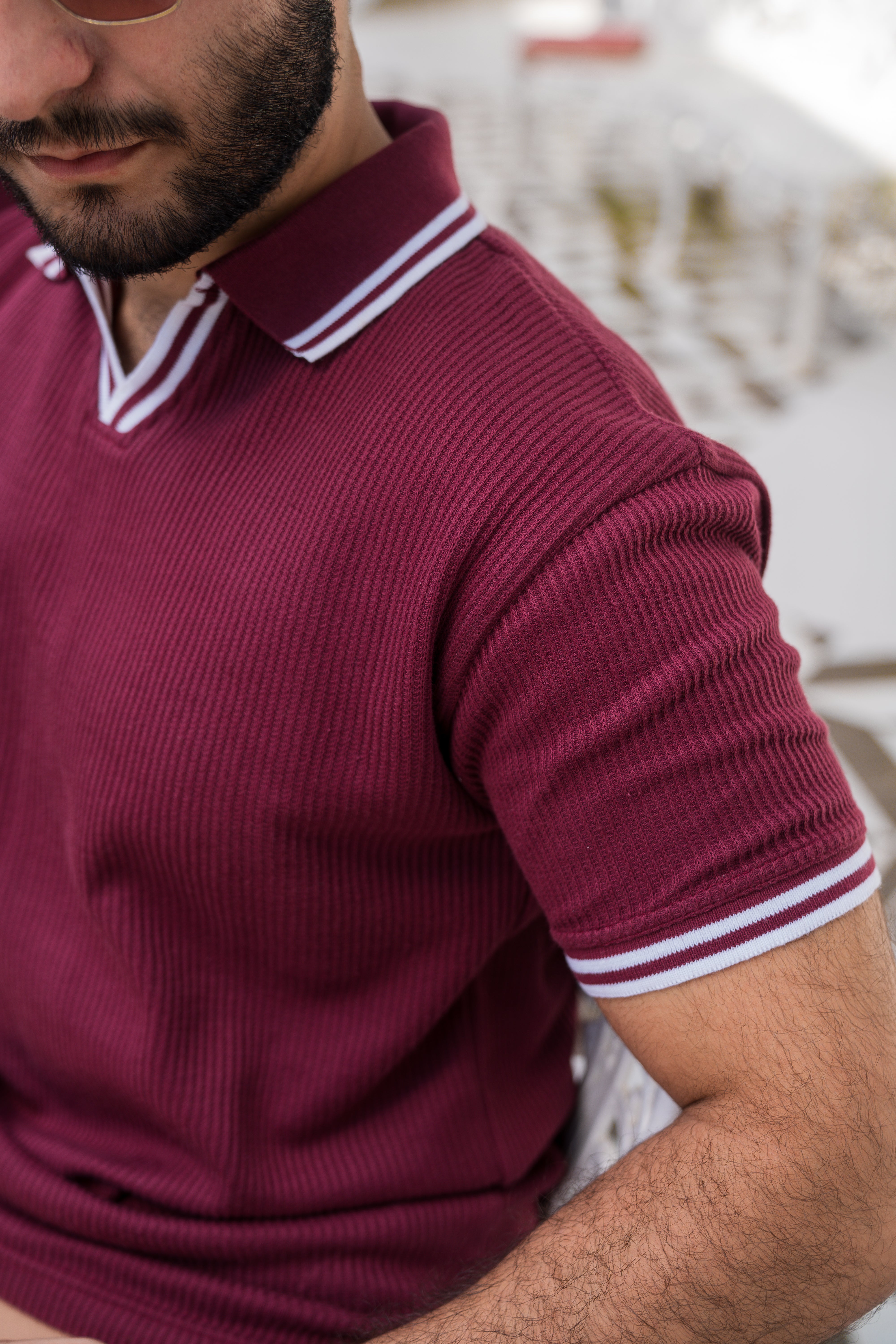 Wine French Knit Polo Shirt (Men)