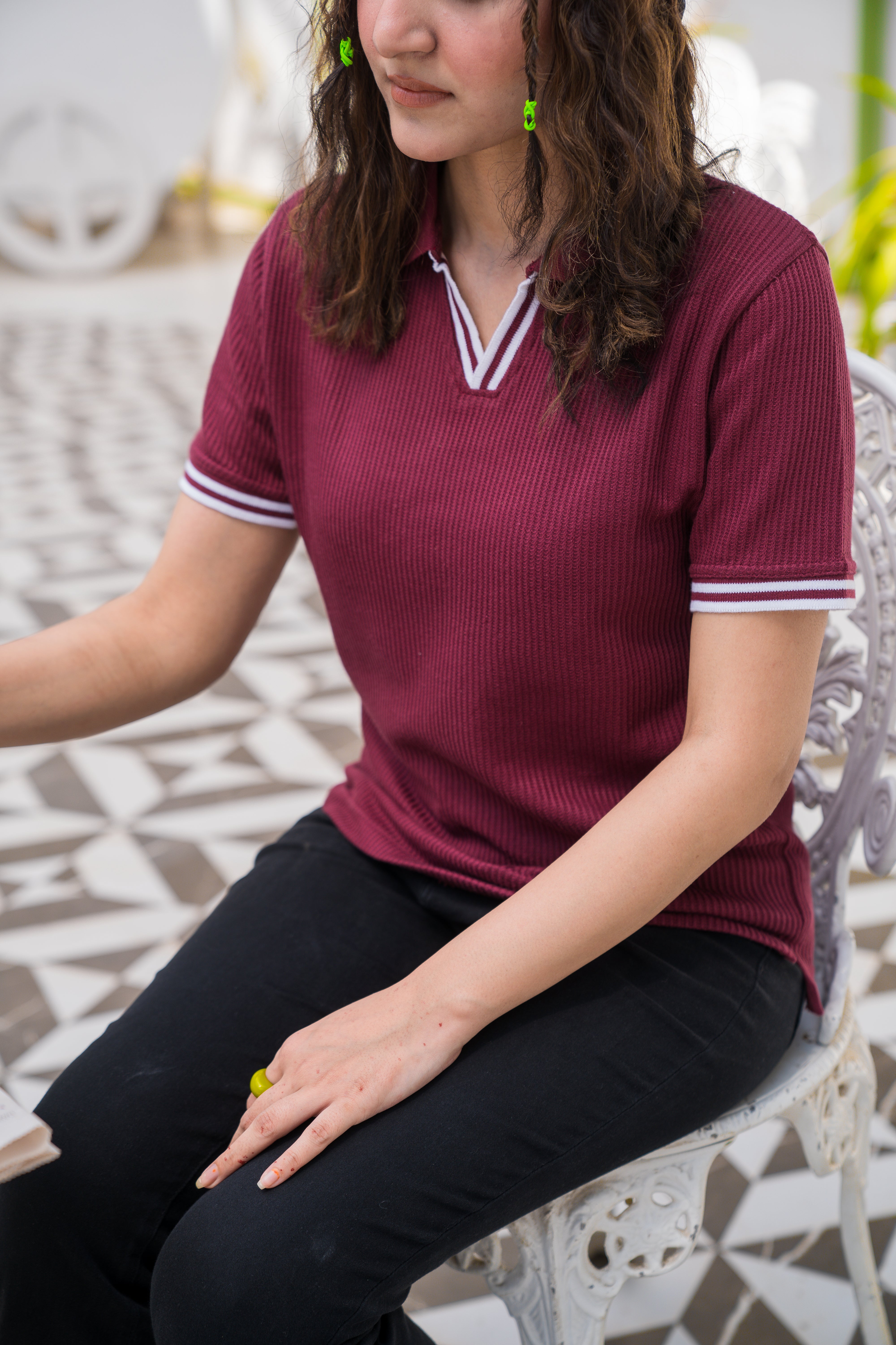 Wine French Knit Polo Shirt
