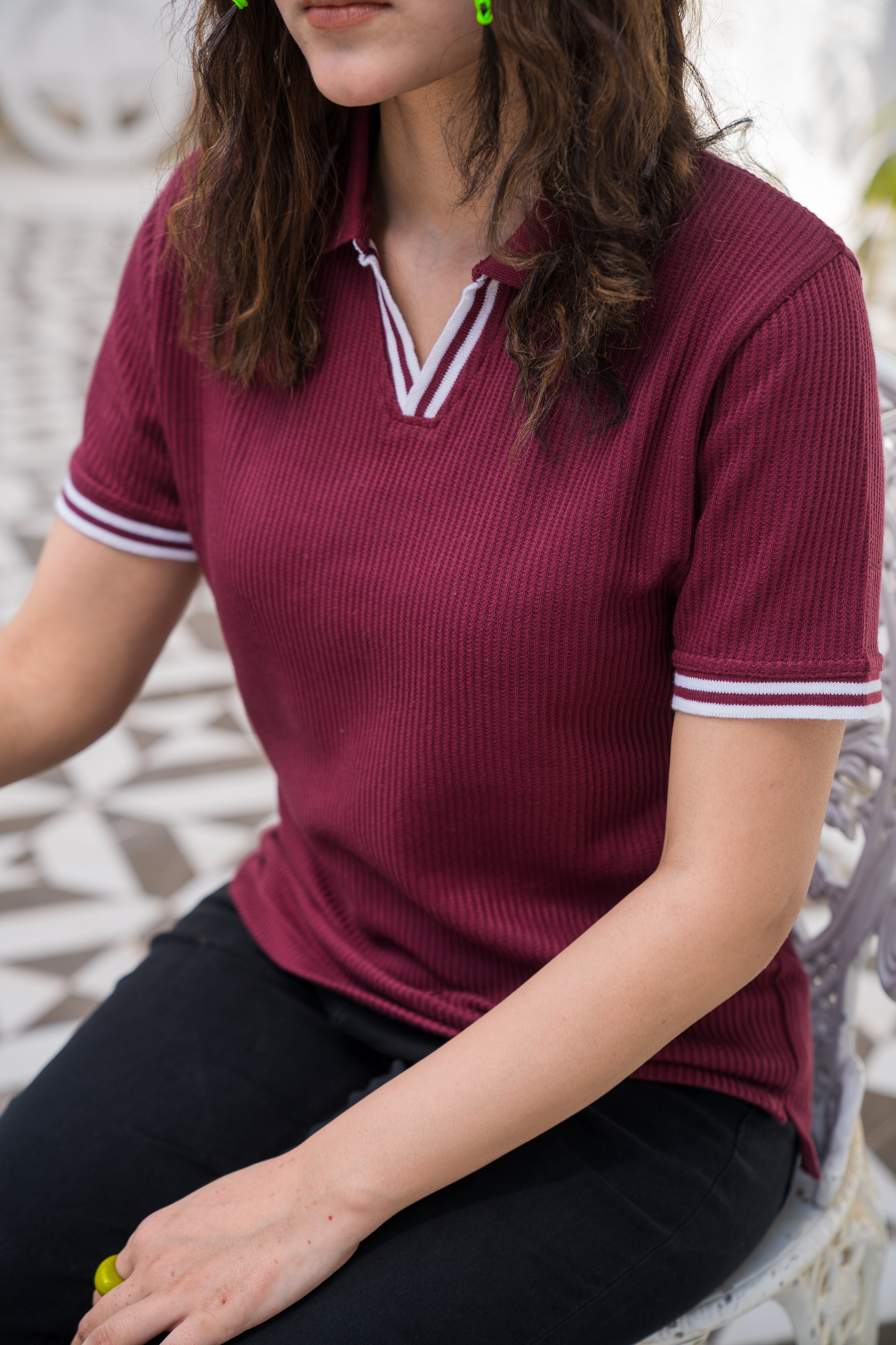 Wine French Knit Polo Shirt