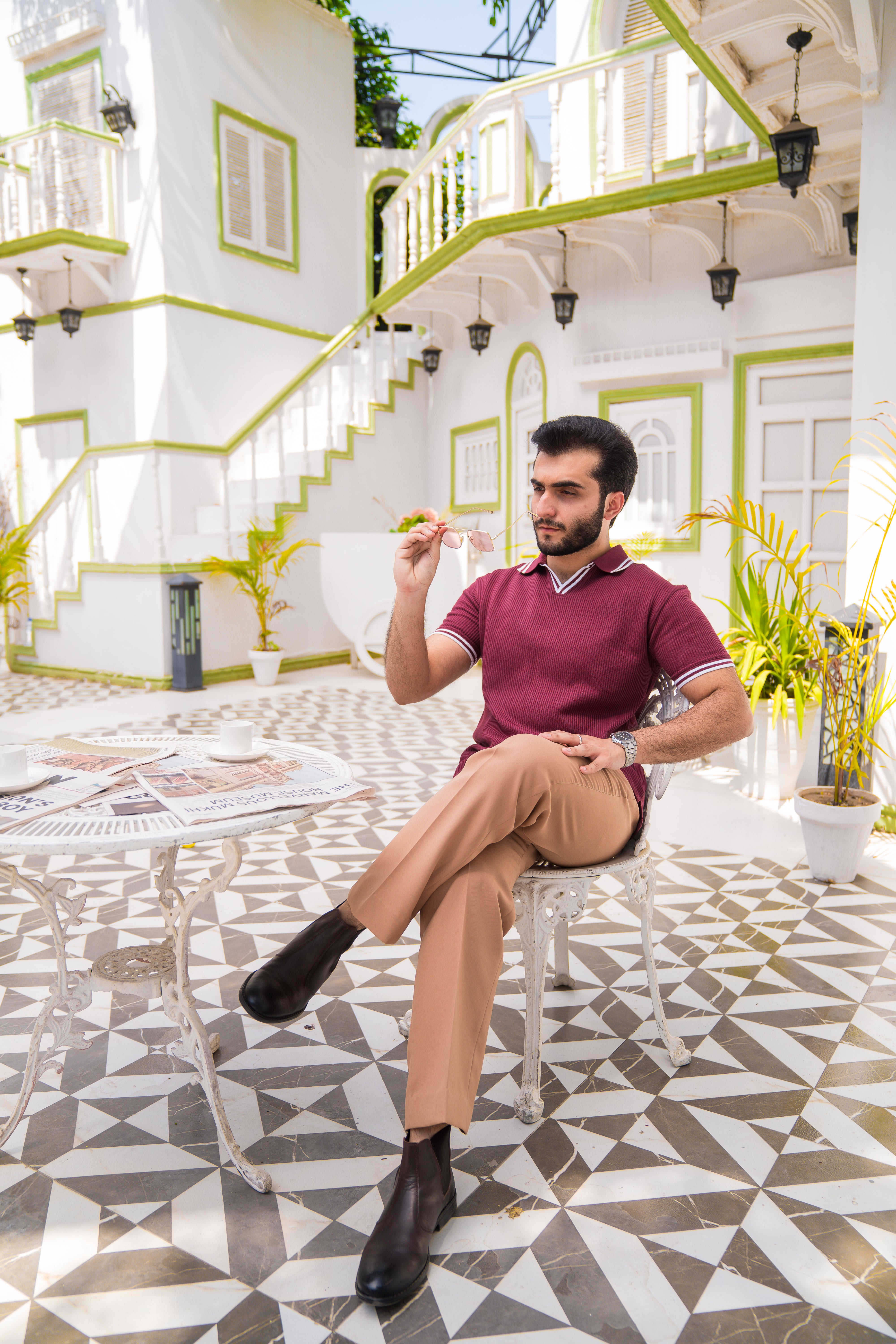 Wine French Knit Polo Shirt (Men)