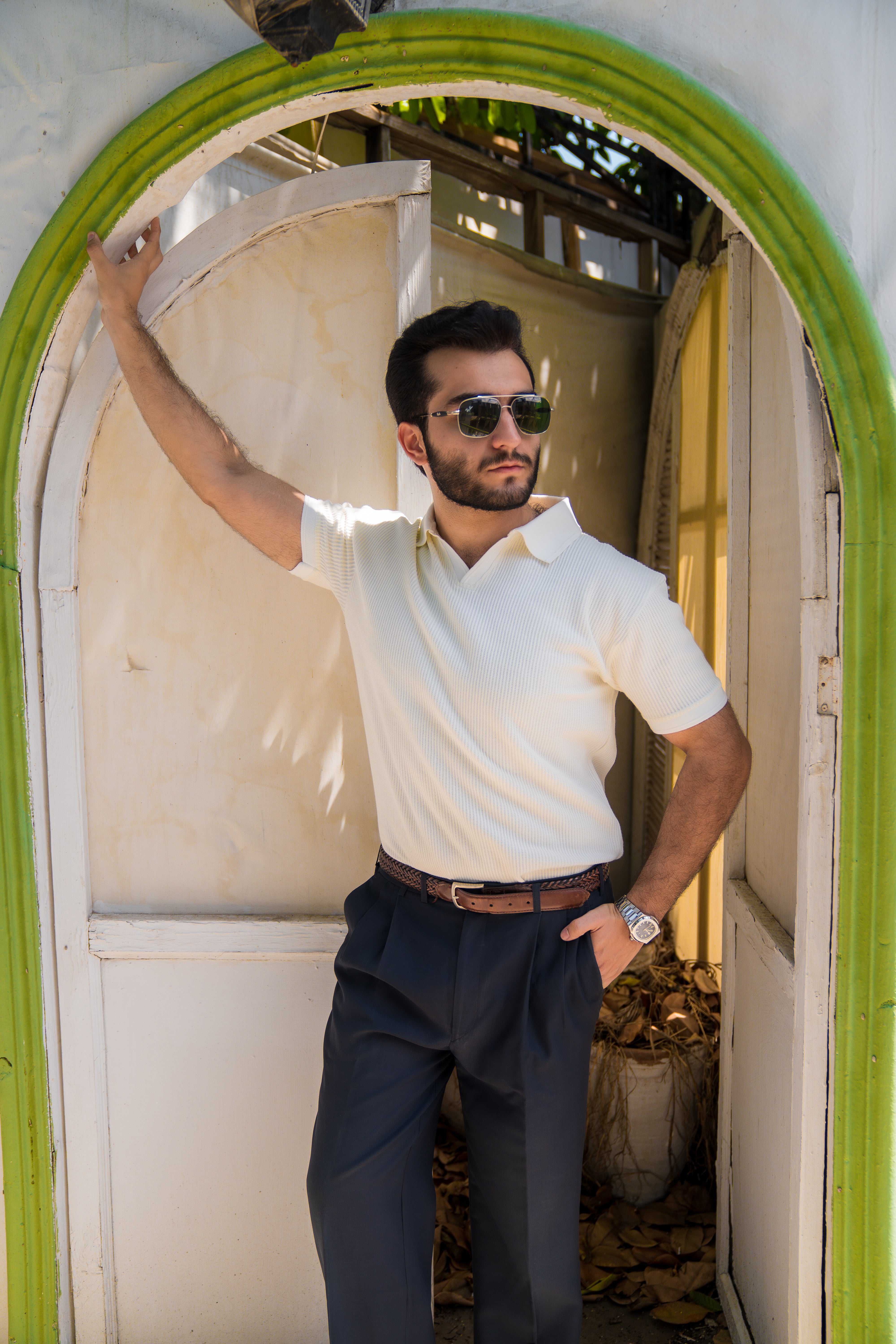 Cream French Knit Polo Shirt (Men)