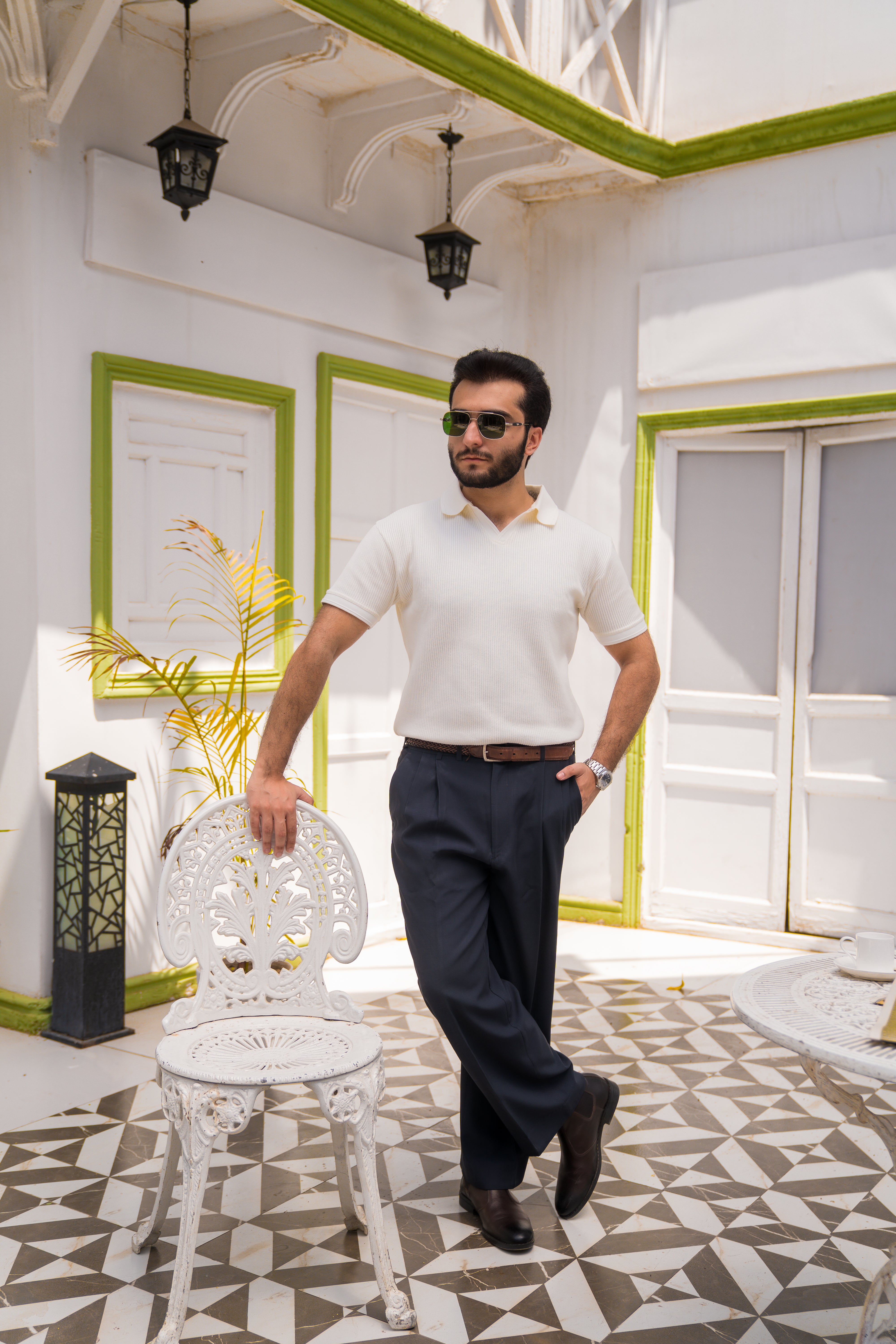 Cream French Knit Polo Shirt (Men)