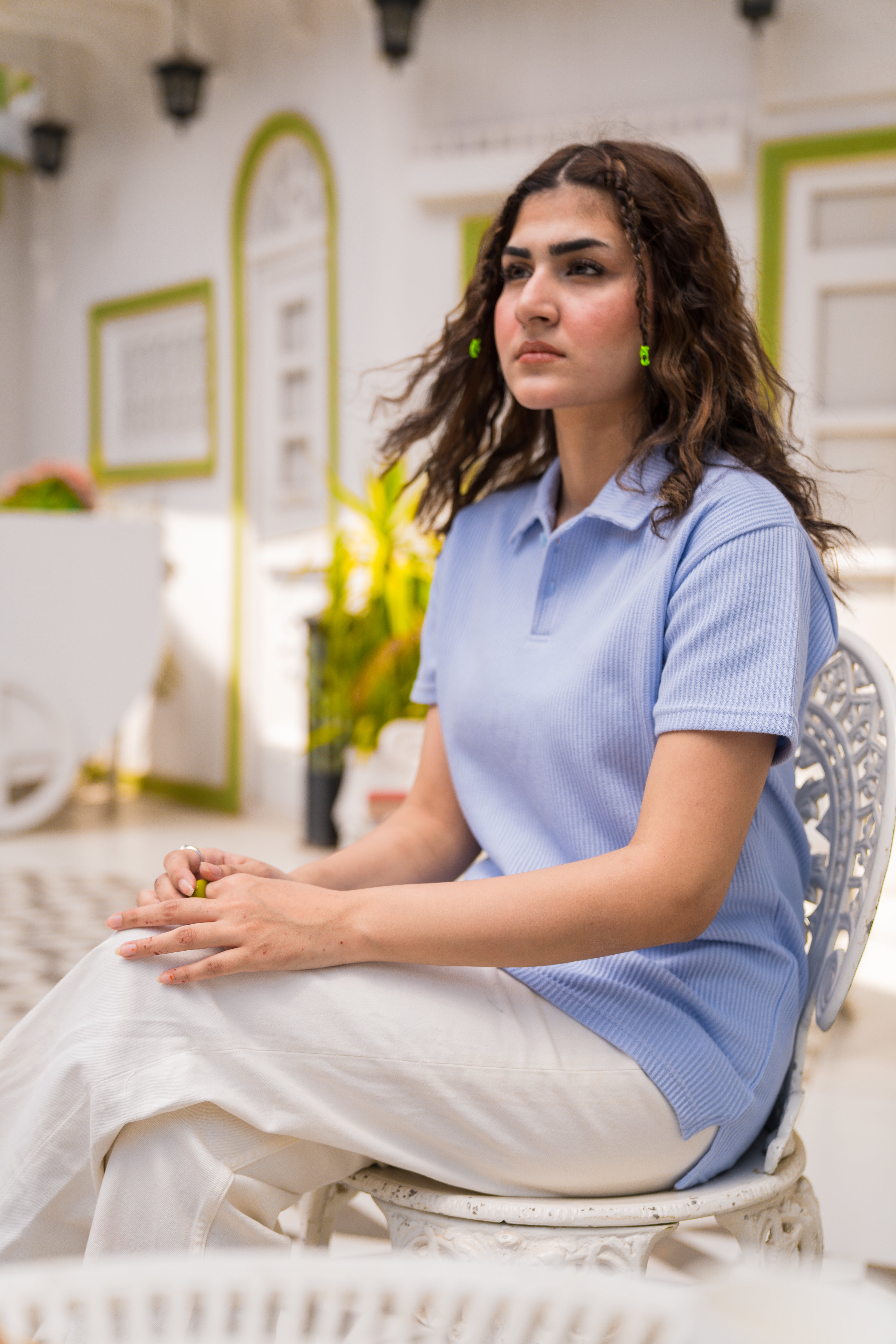 Sky Blue French Knit Polo Shirt