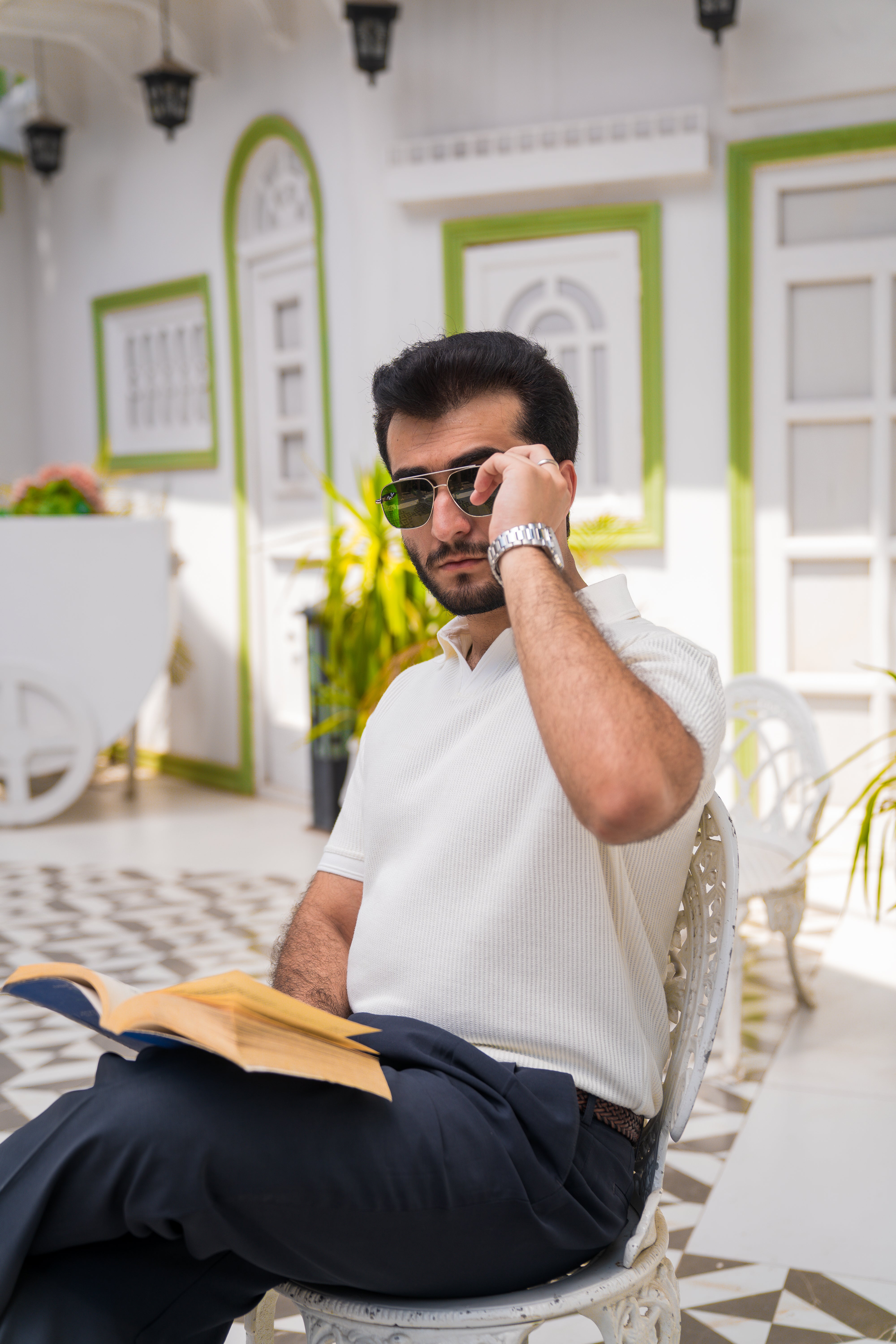 Cream French Knit Polo Shirt (Men)