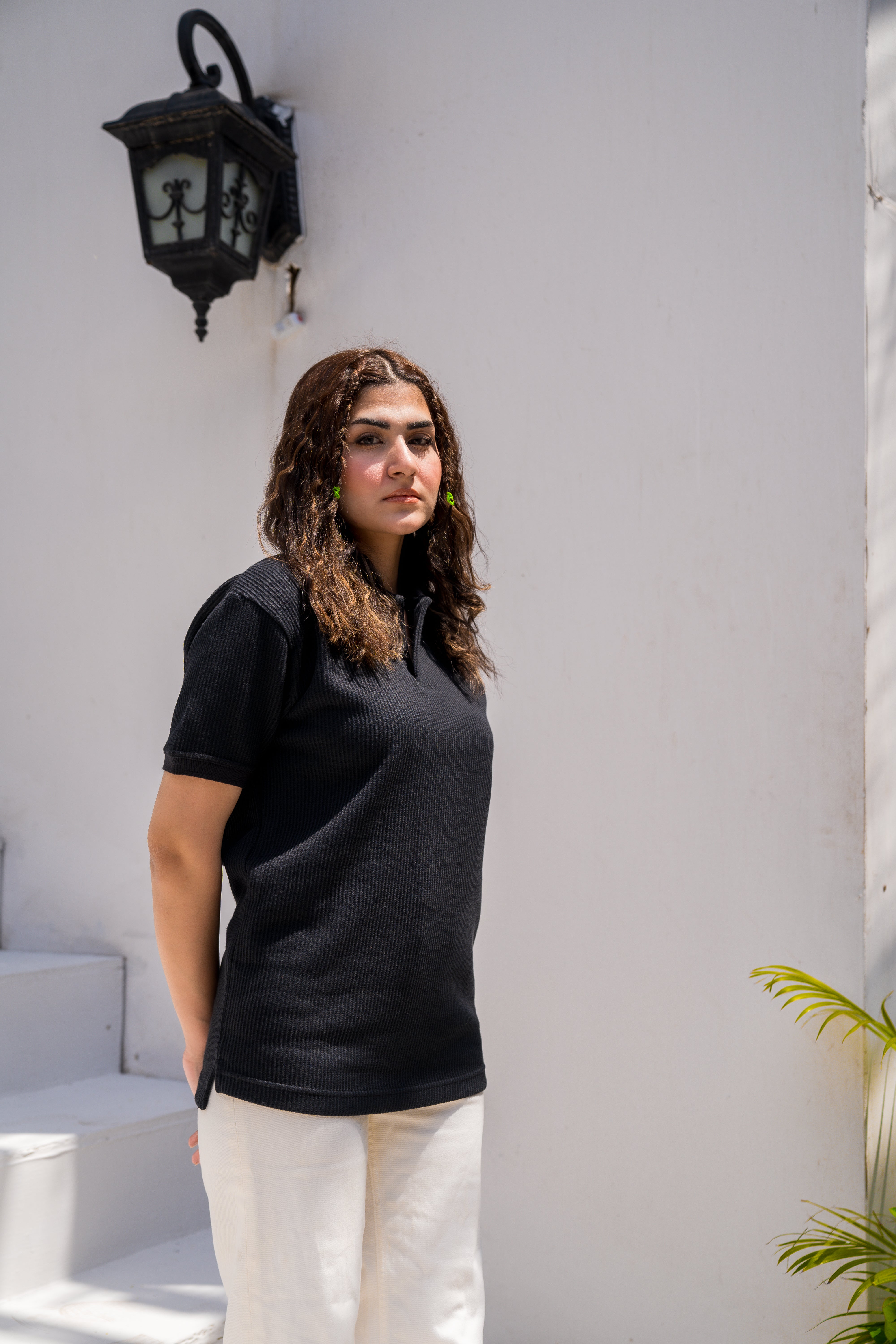 Black French Knit Polo Shirt