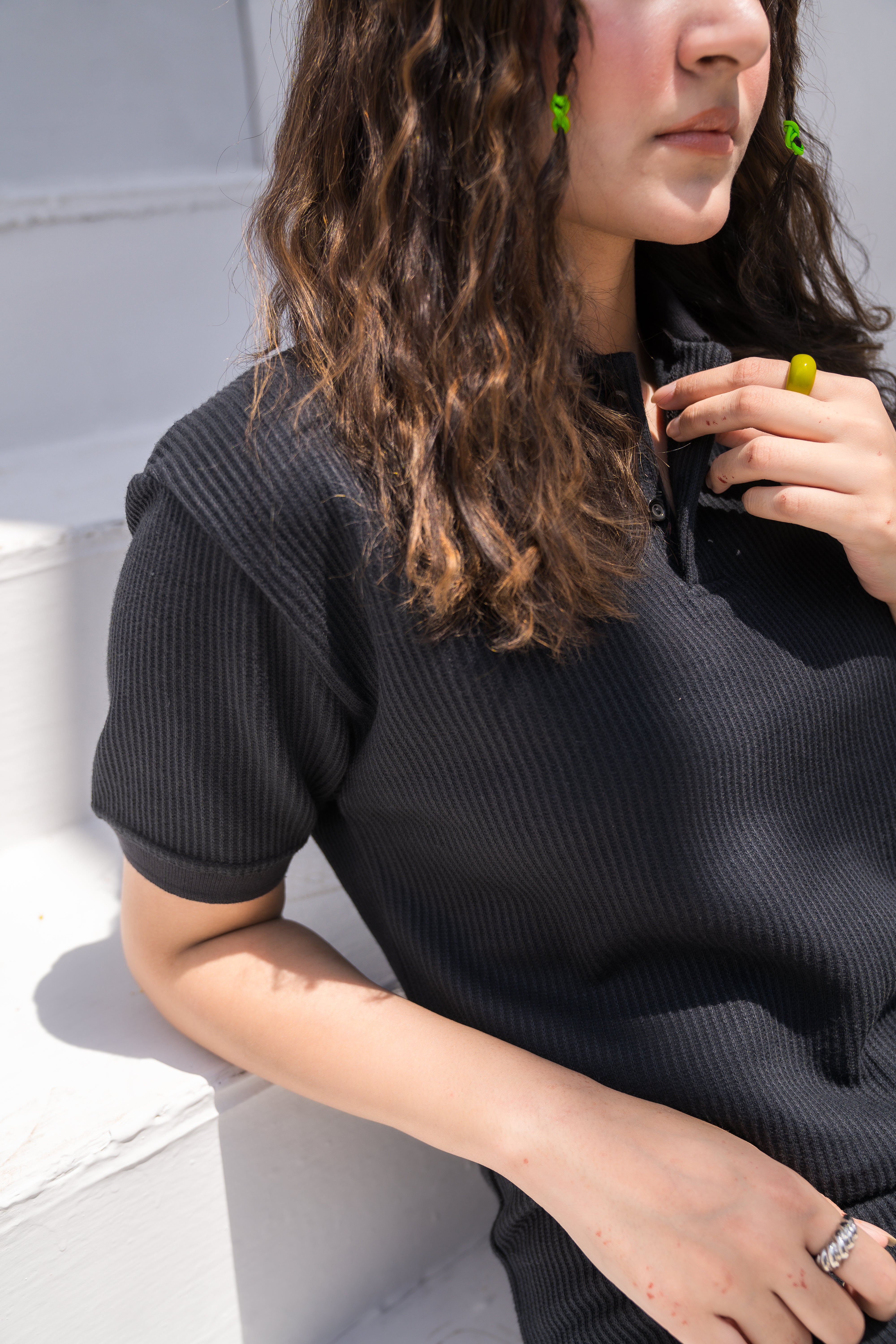 Black French Knit Polo Shirt