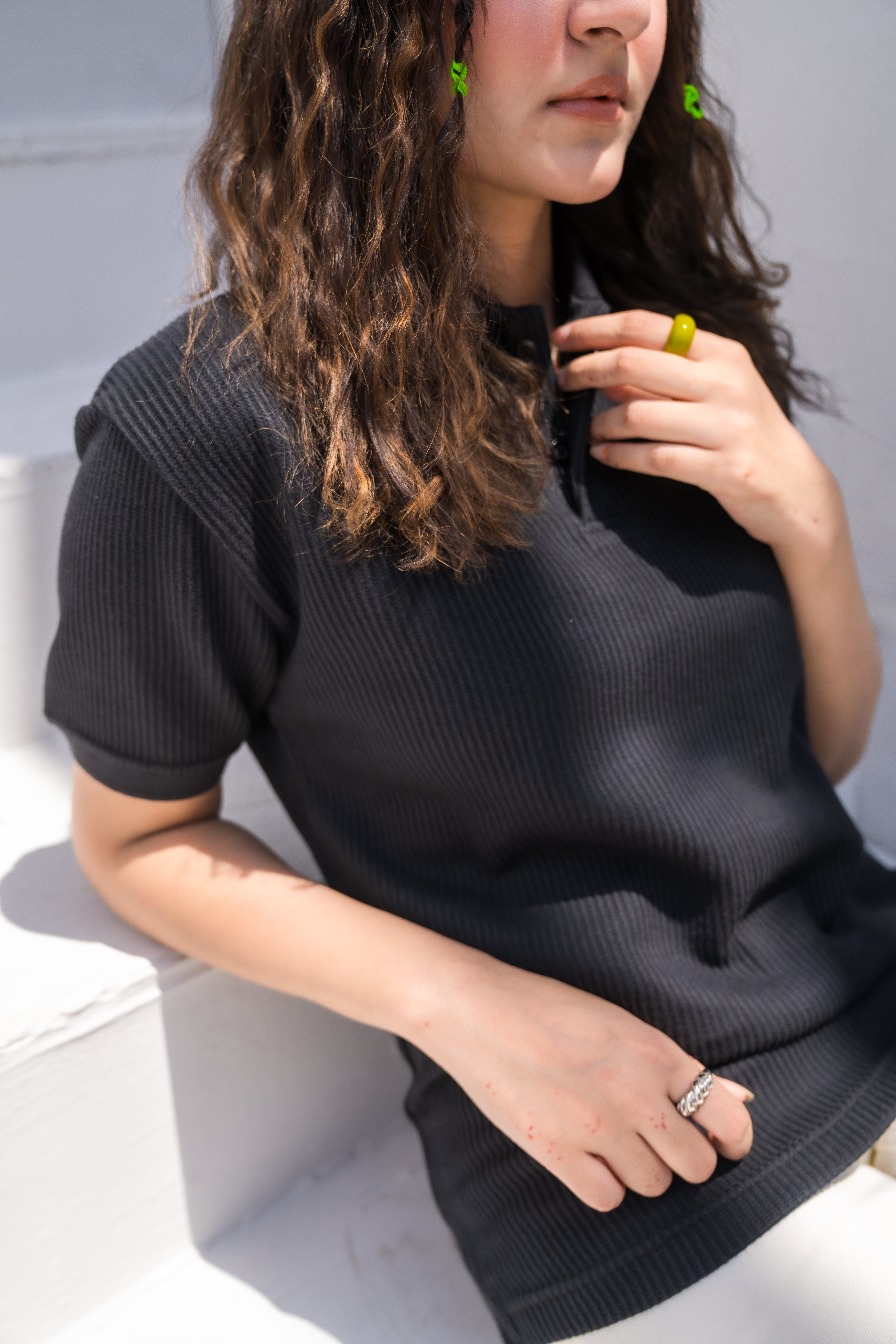 Black French Knit Polo Shirt