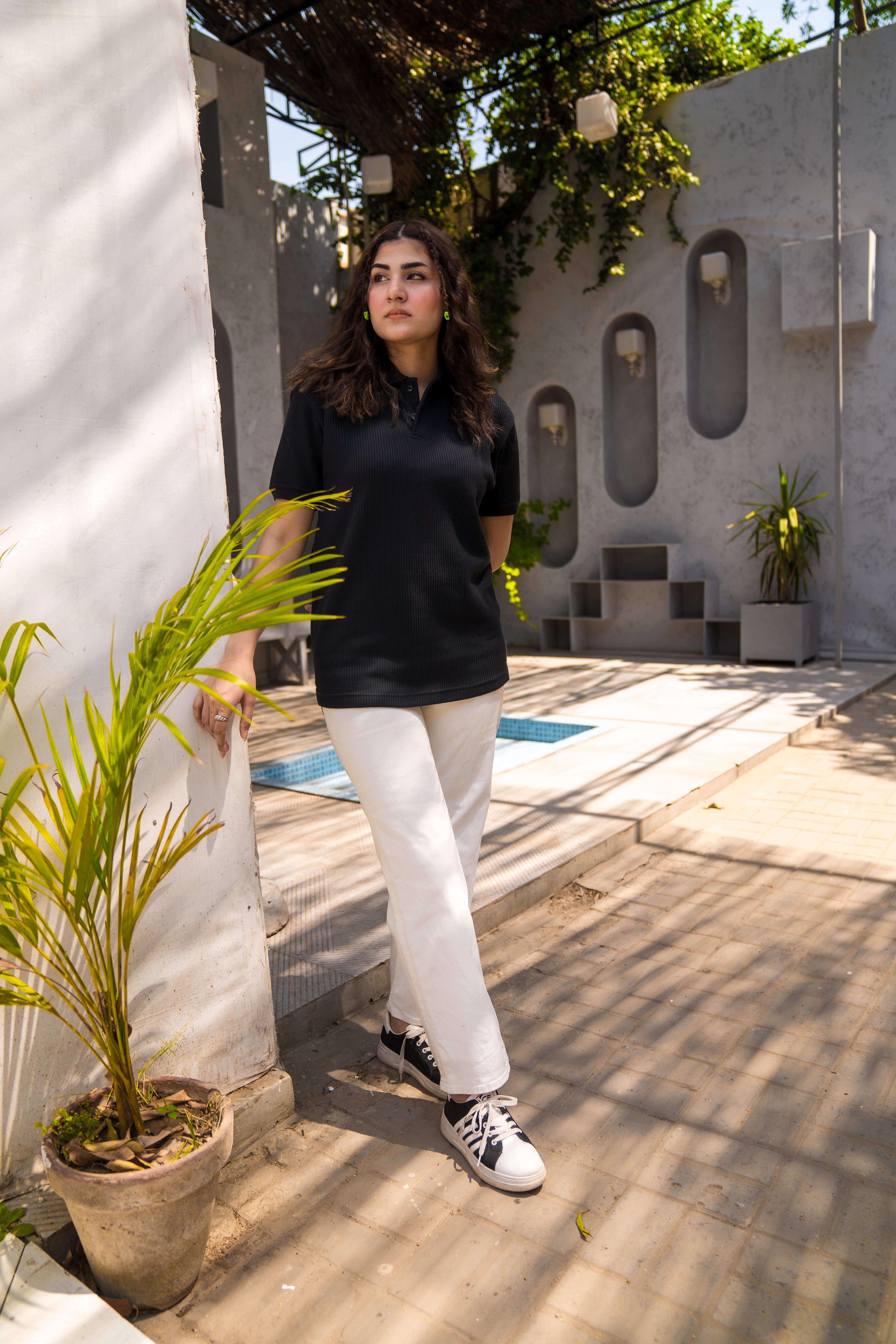 Black French Knit Polo Shirt
