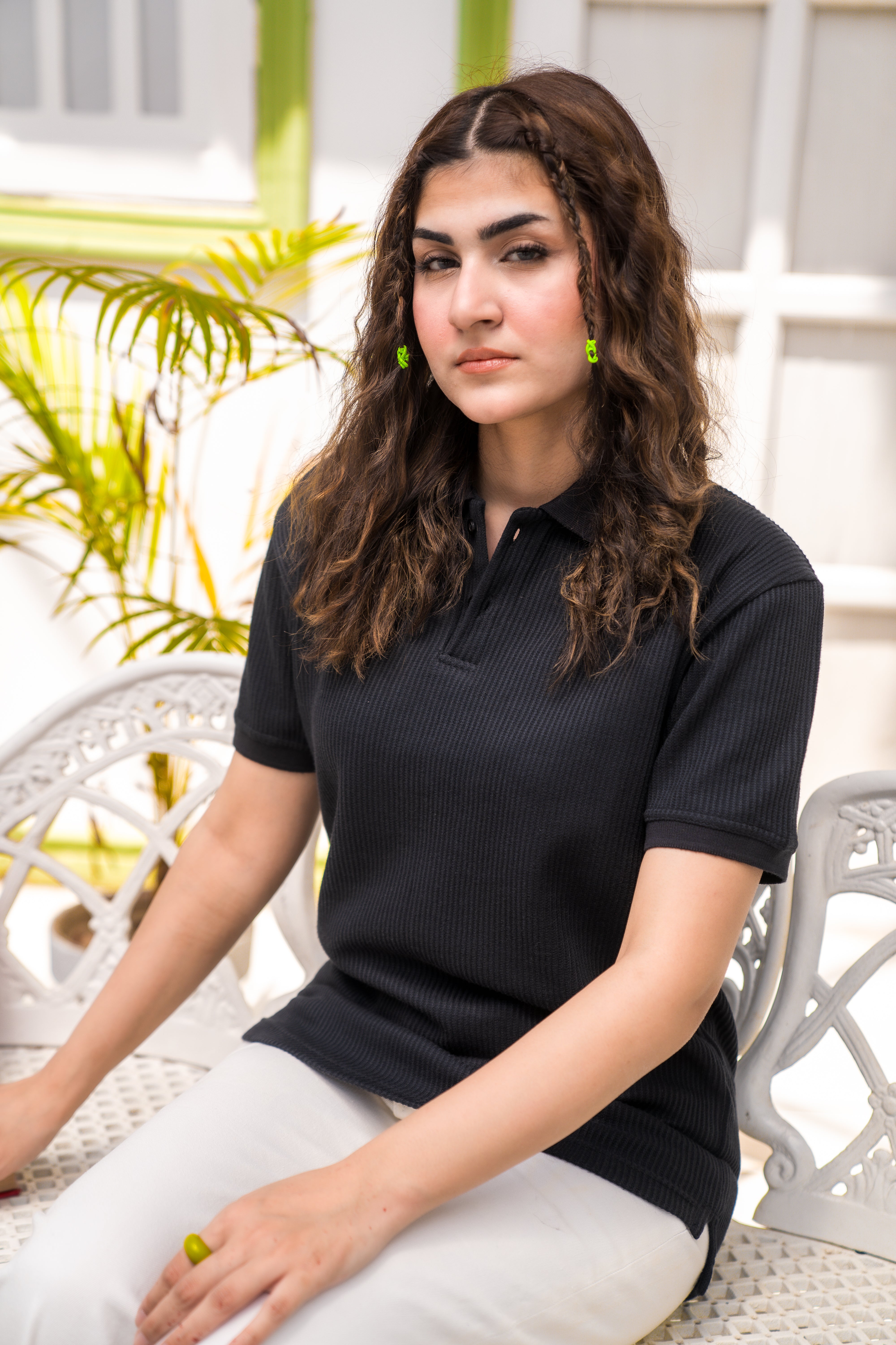 Black French Knit Polo Shirt