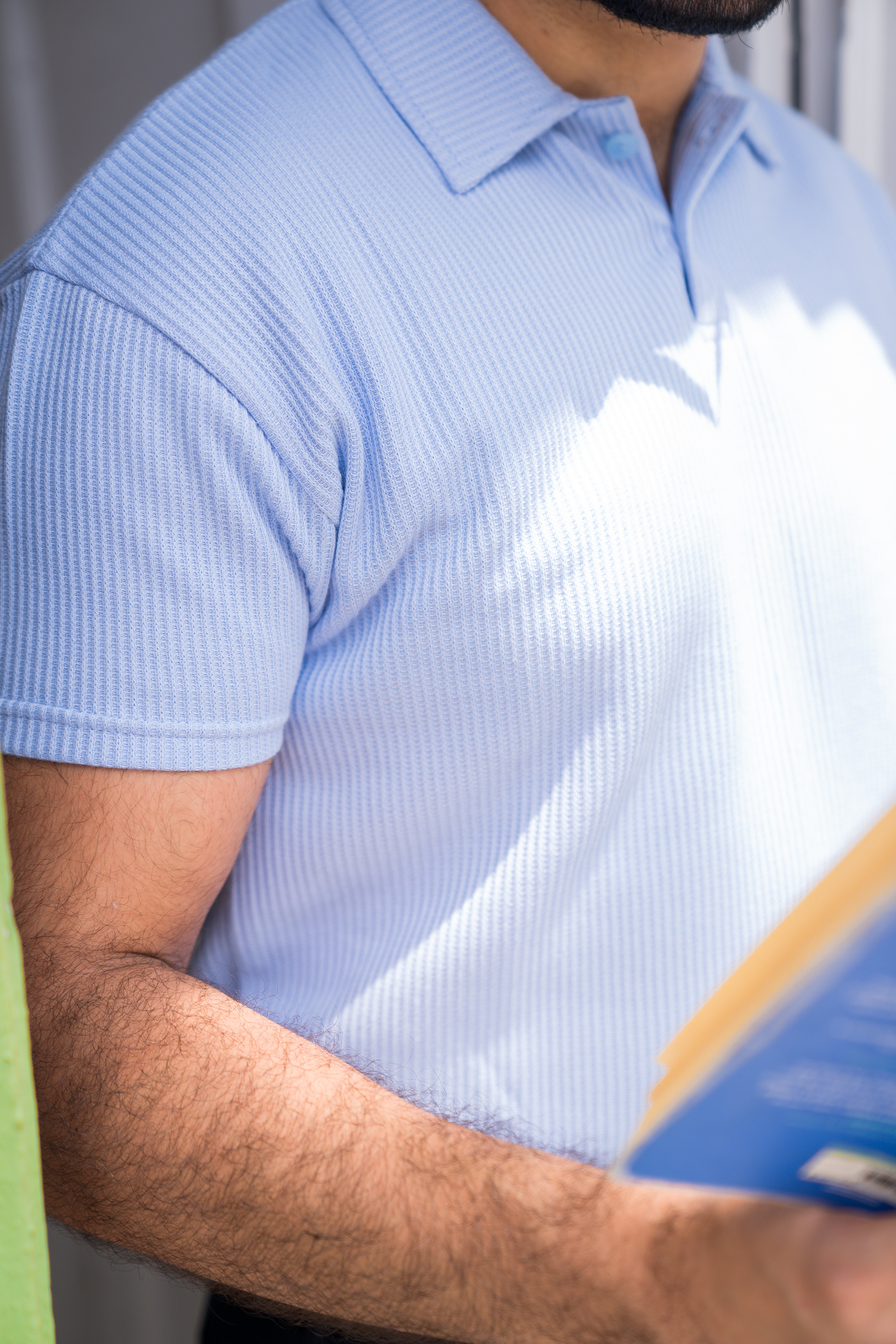 Sky Blue French Knit Polo Shirt (Men)
