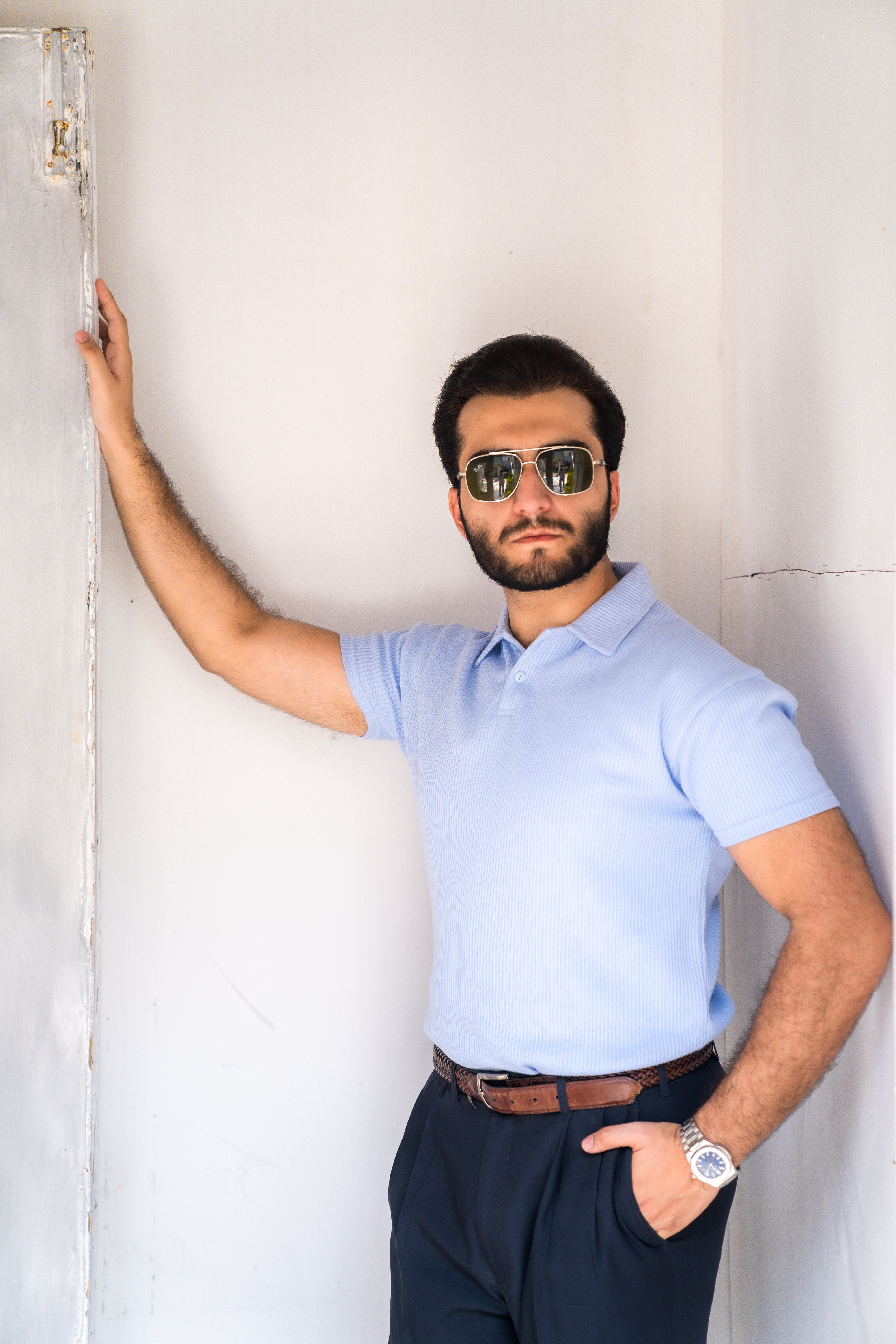 Sky Blue French Knit Polo Shirt (Men)