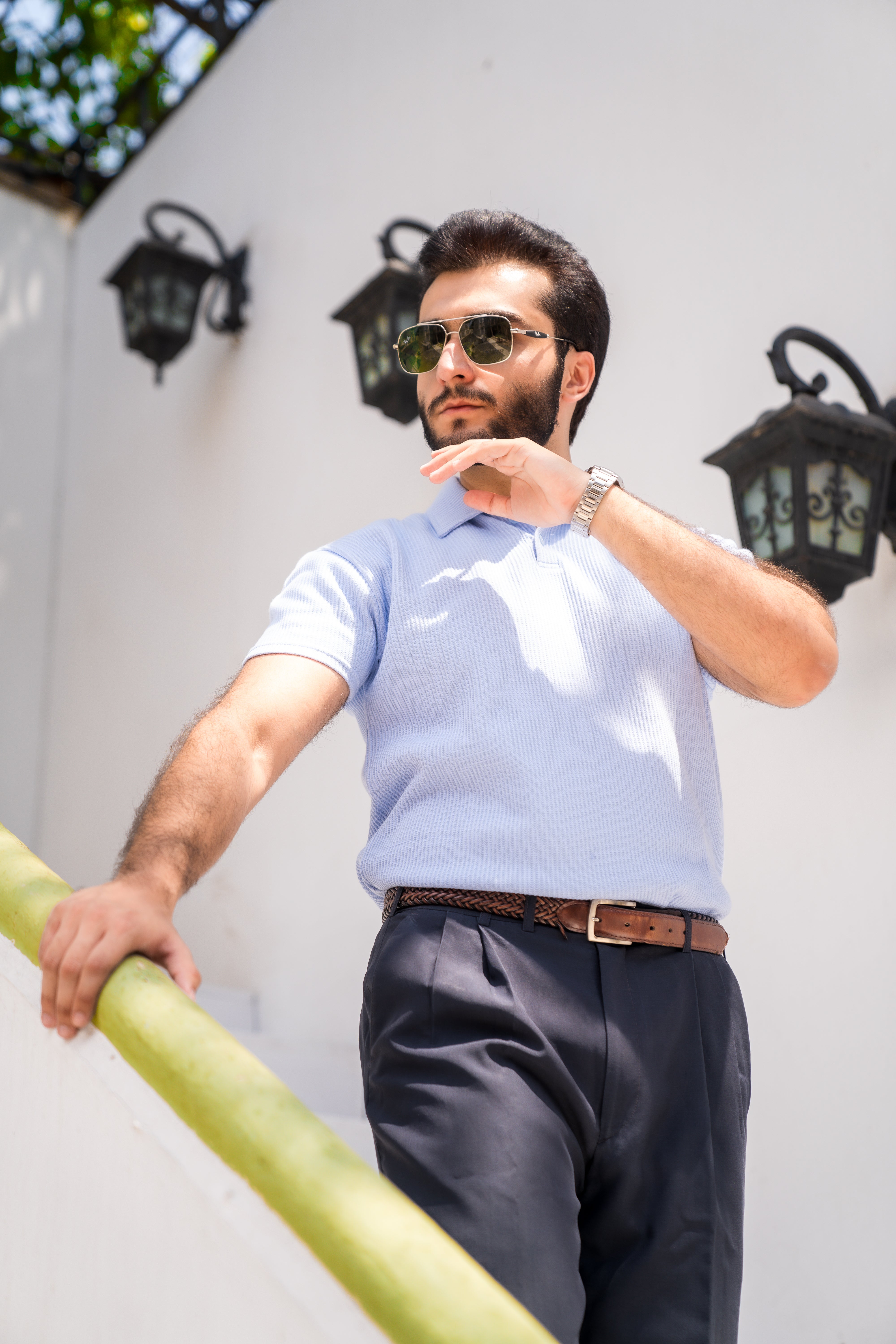 Sky Blue French Knit Polo Shirt (Men)