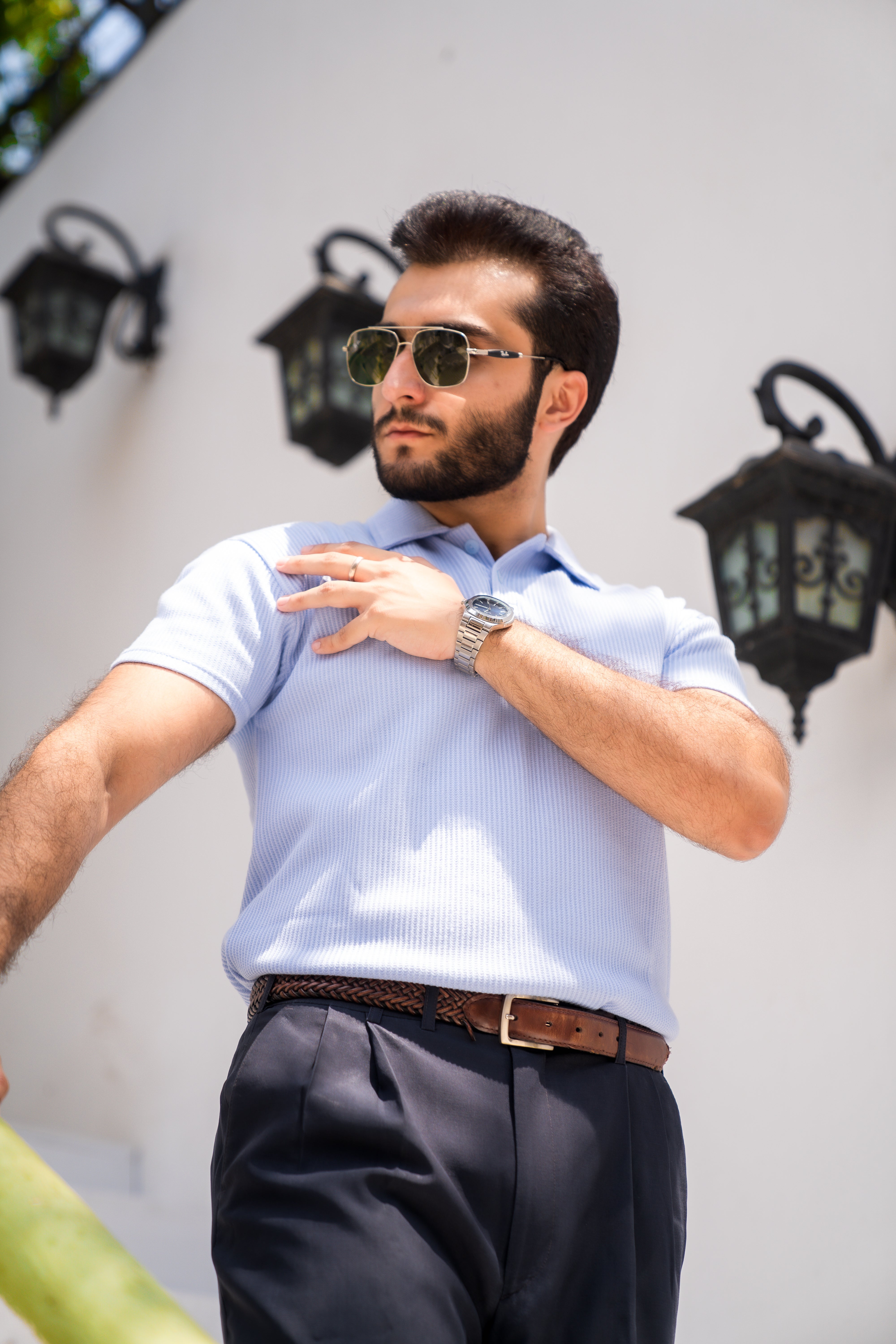 Sky Blue French Knit Polo Shirt (Men)