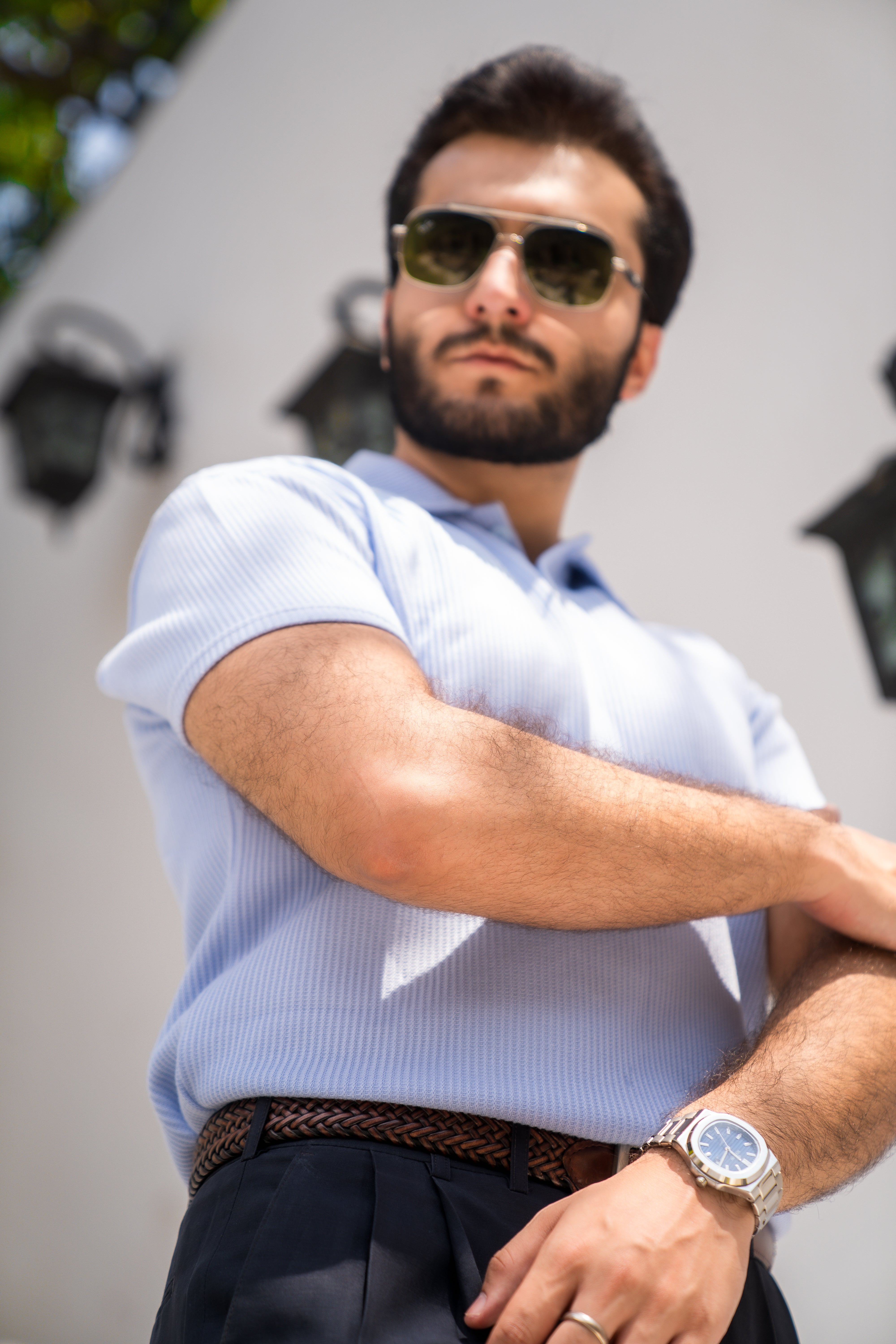 Sky Blue French Knit Polo Shirt (Men)