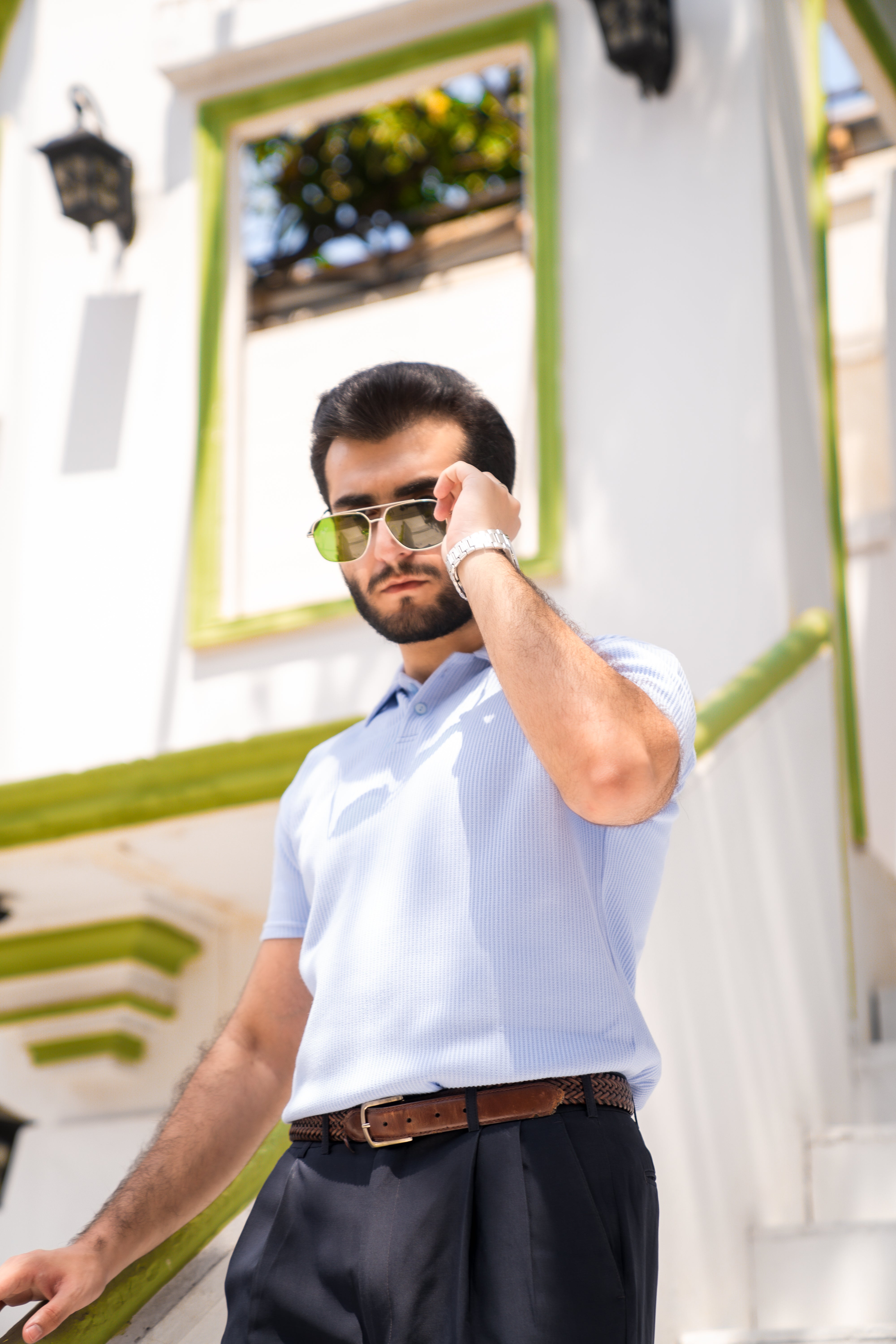 Sky Blue French Knit Polo Shirt (Men)