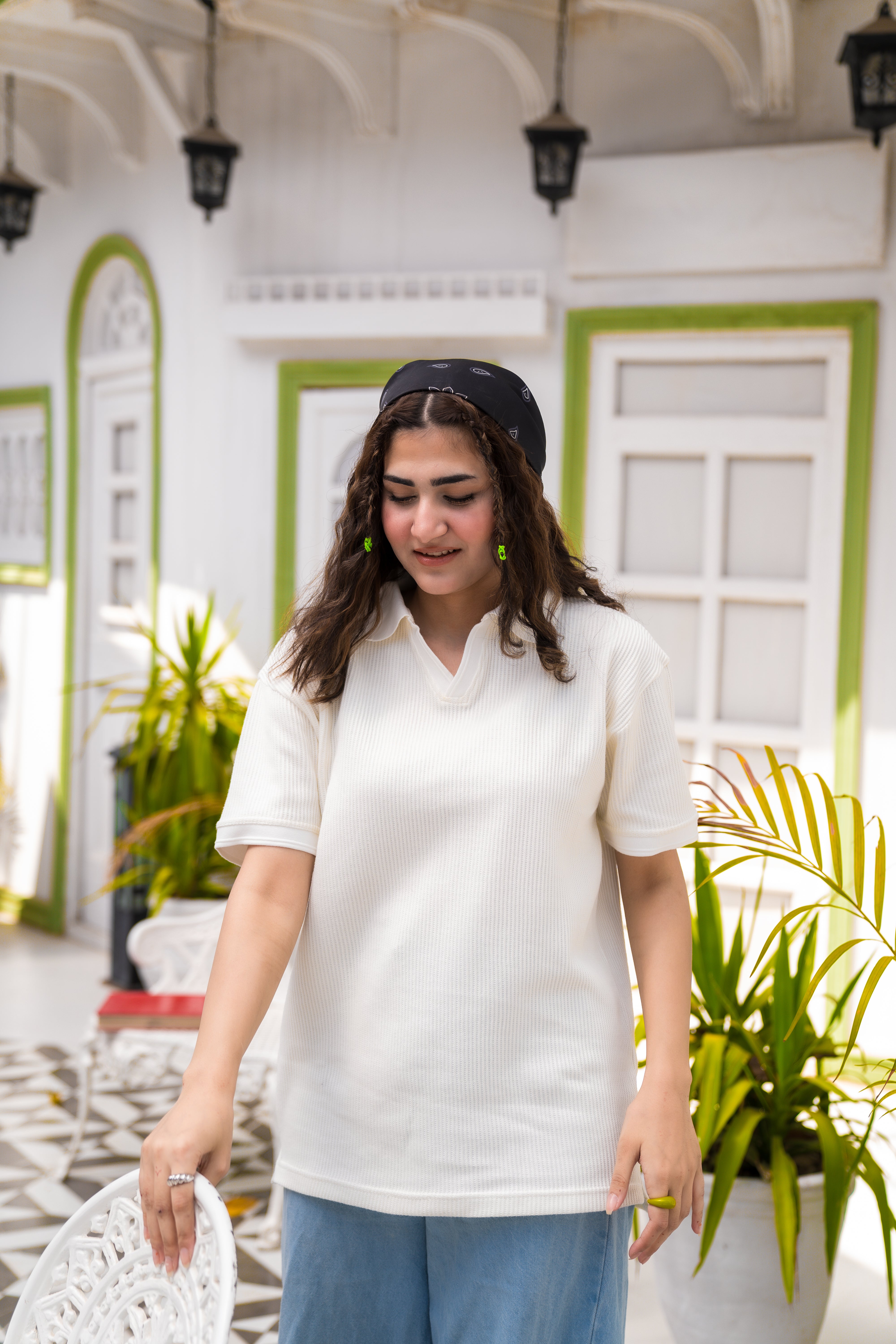 Cream French Knit Polo Shirt