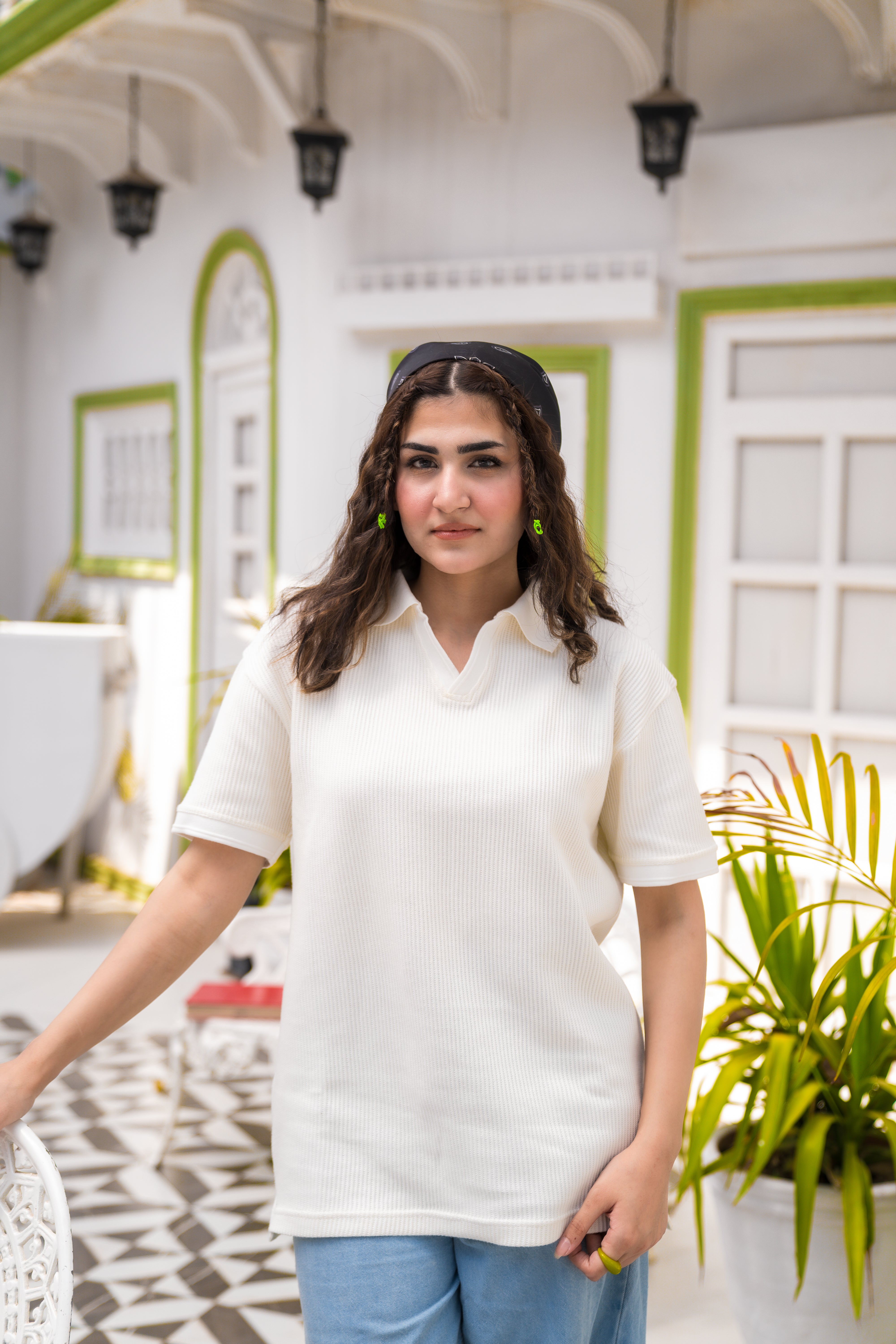 Cream French Knit Polo Shirt