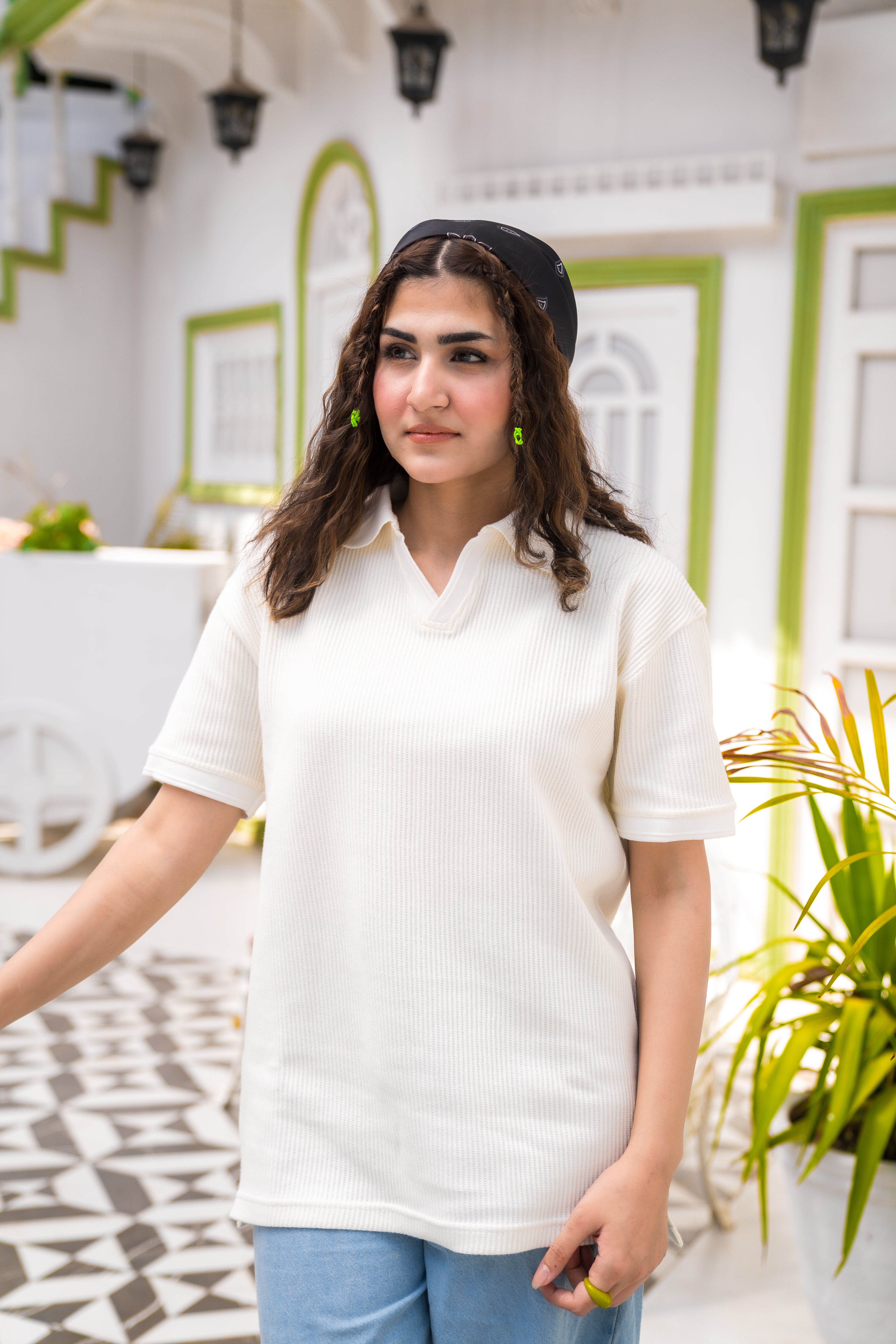 Cream French Knit Polo Shirt