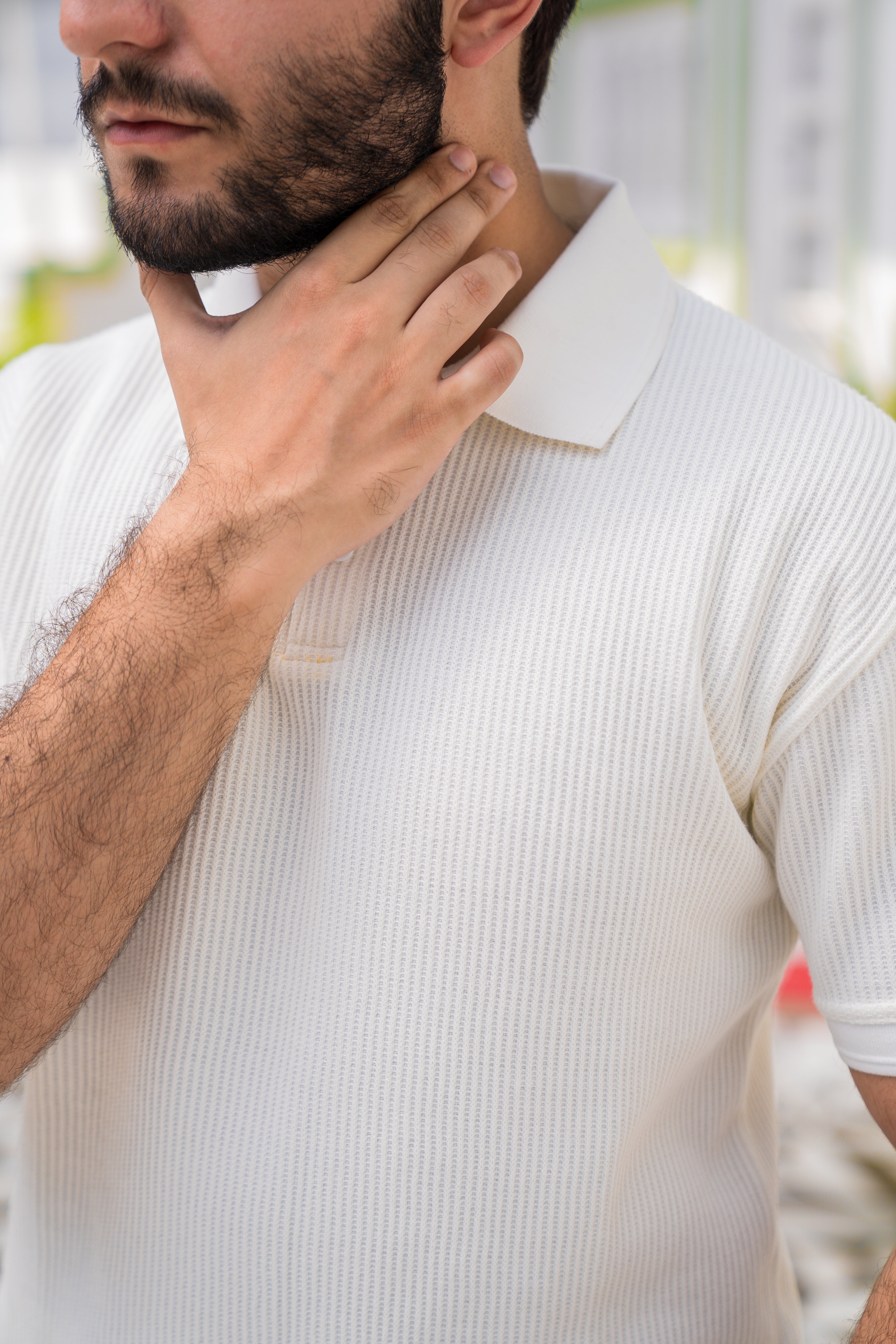 Cream French Knit Polo Shirt (Men)