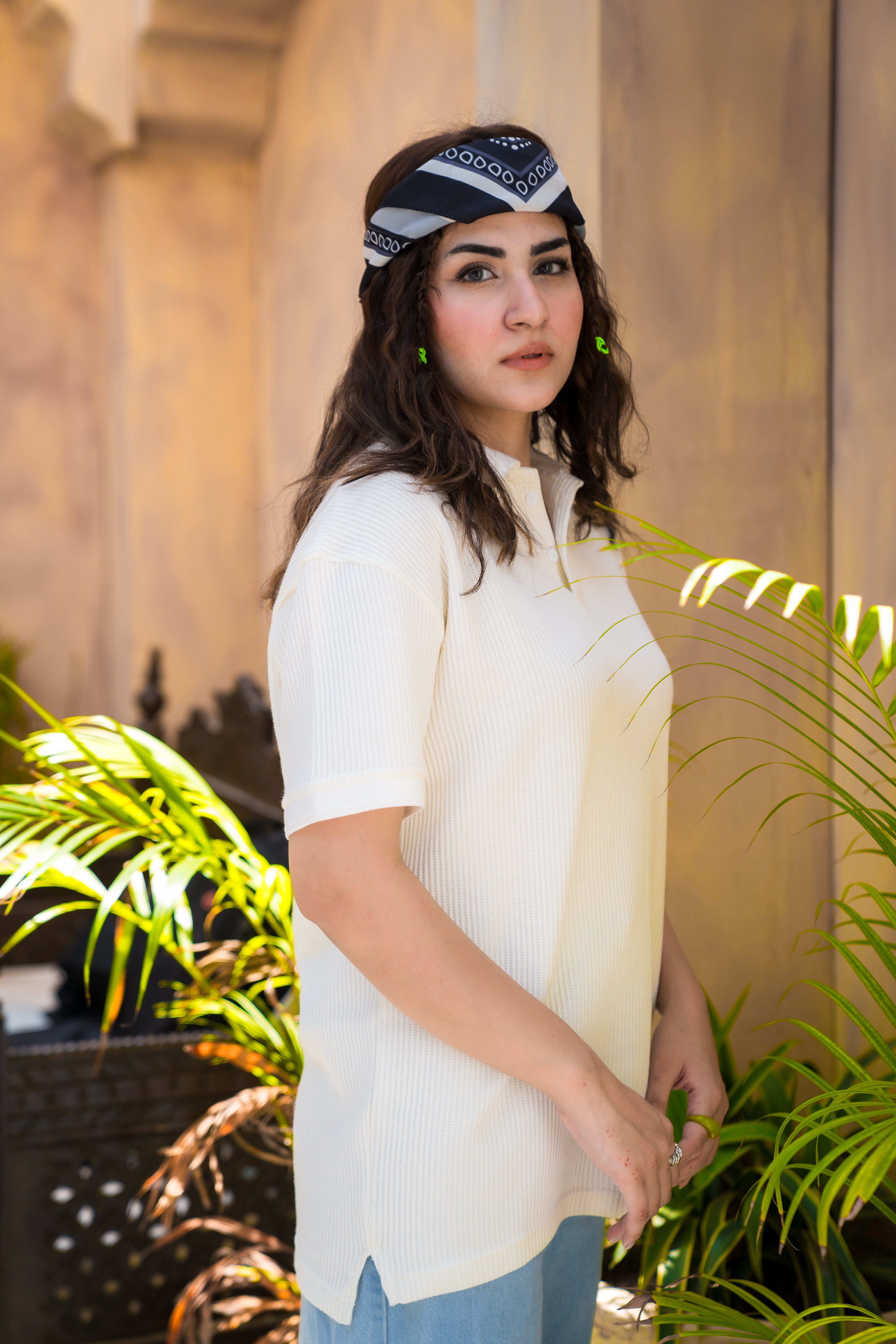 Cream French Knit Polo Shirt