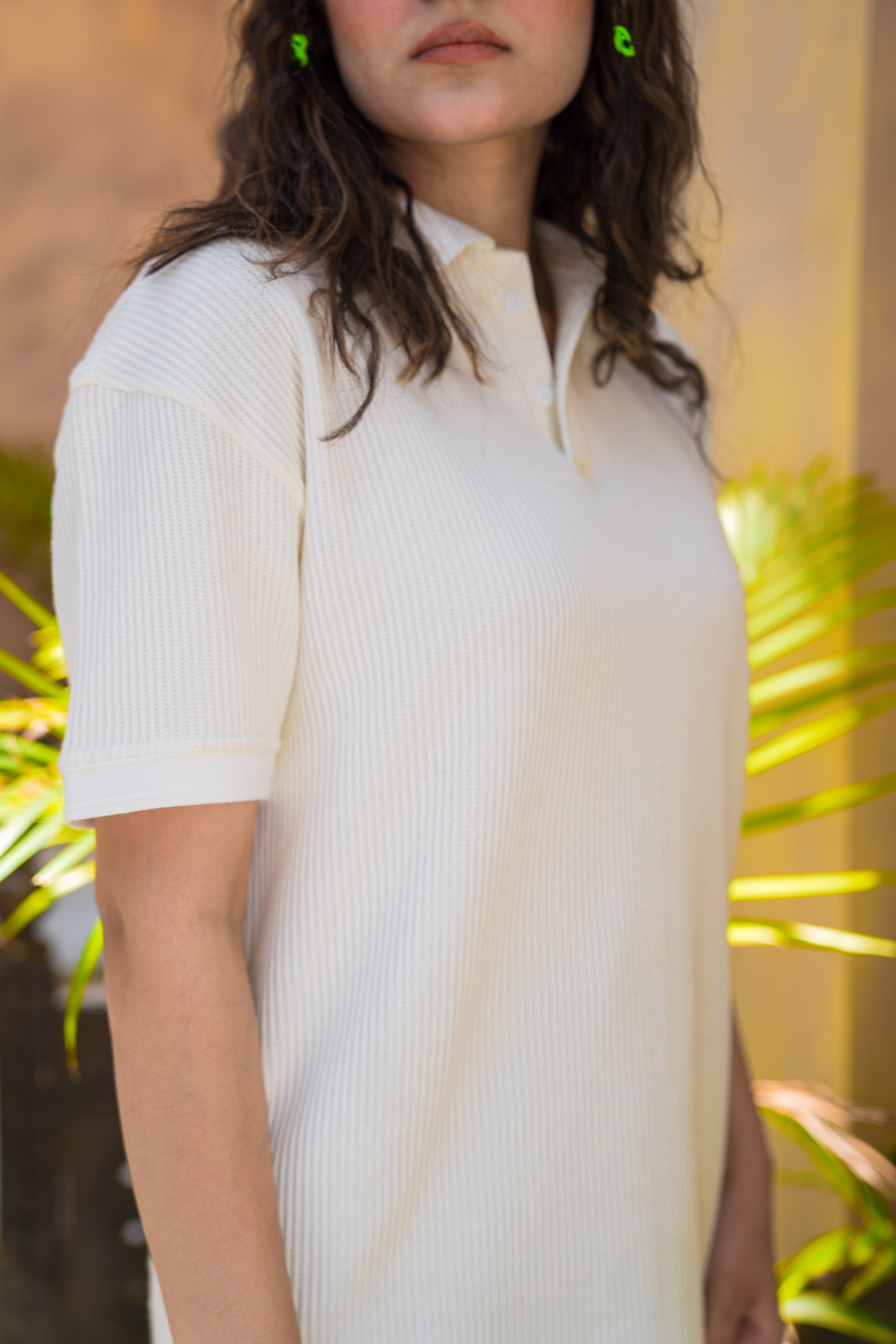 Cream French Knit Polo Shirt