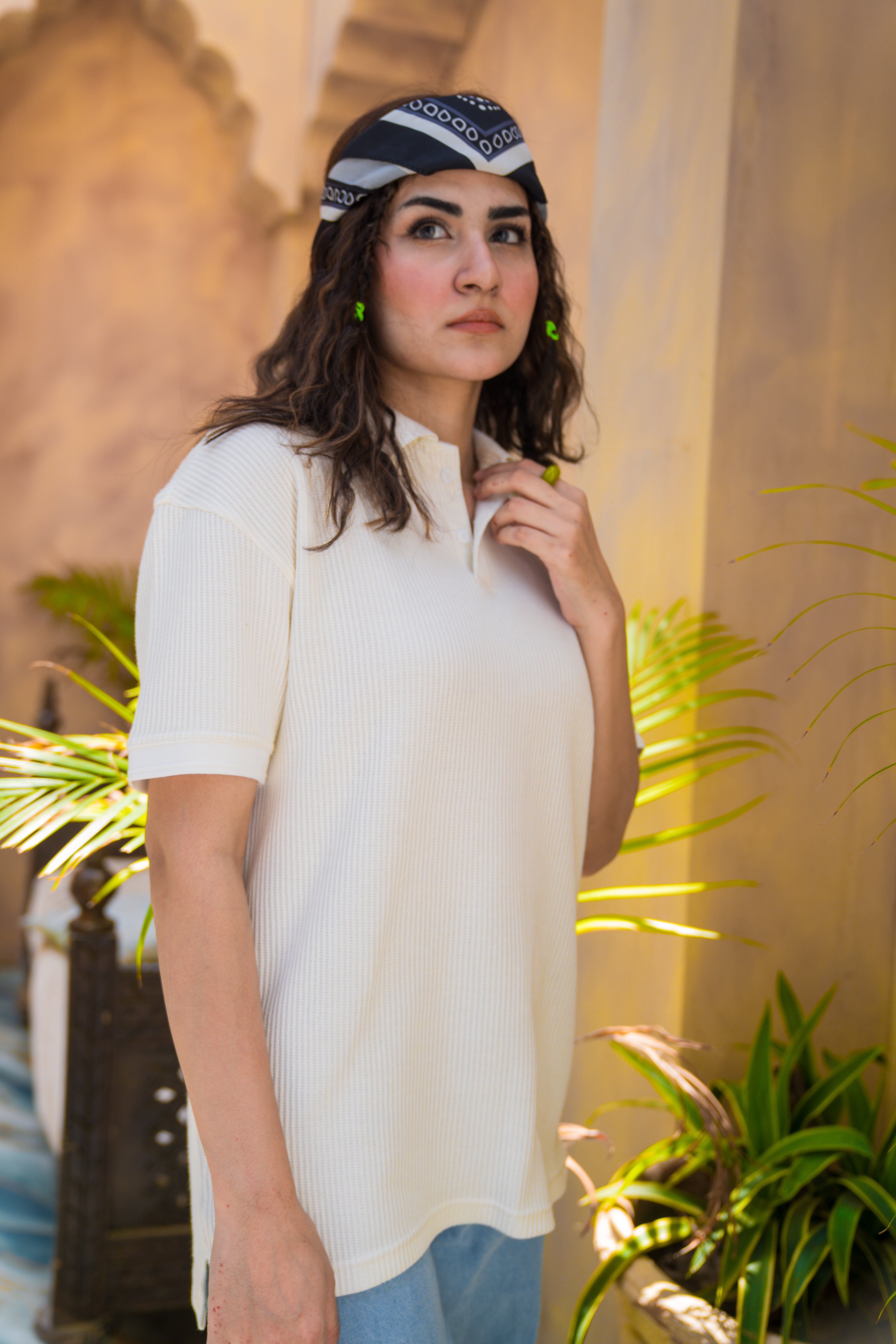 Cream French Knit Polo Shirt