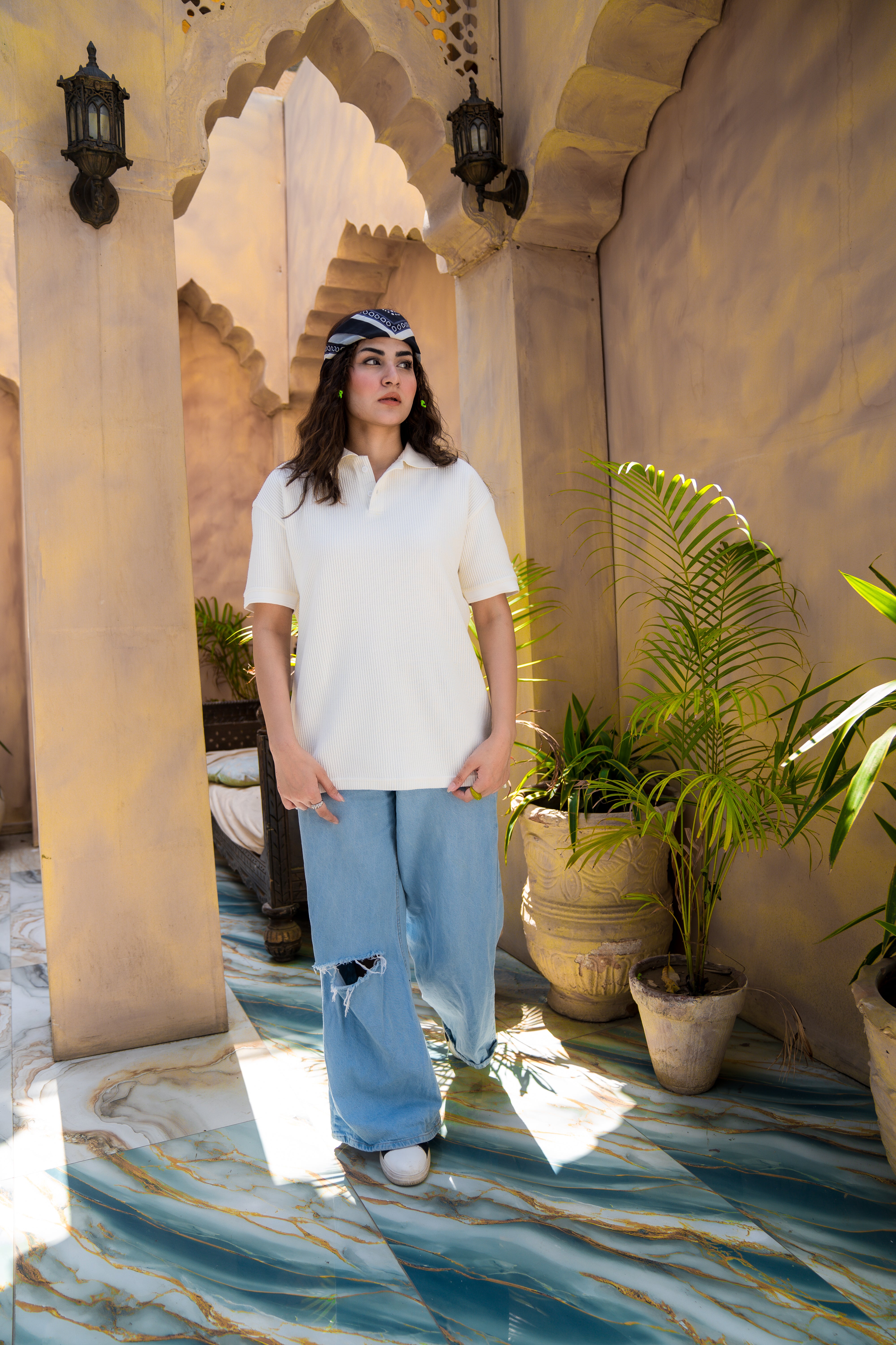 Cream French Knit Polo Shirt