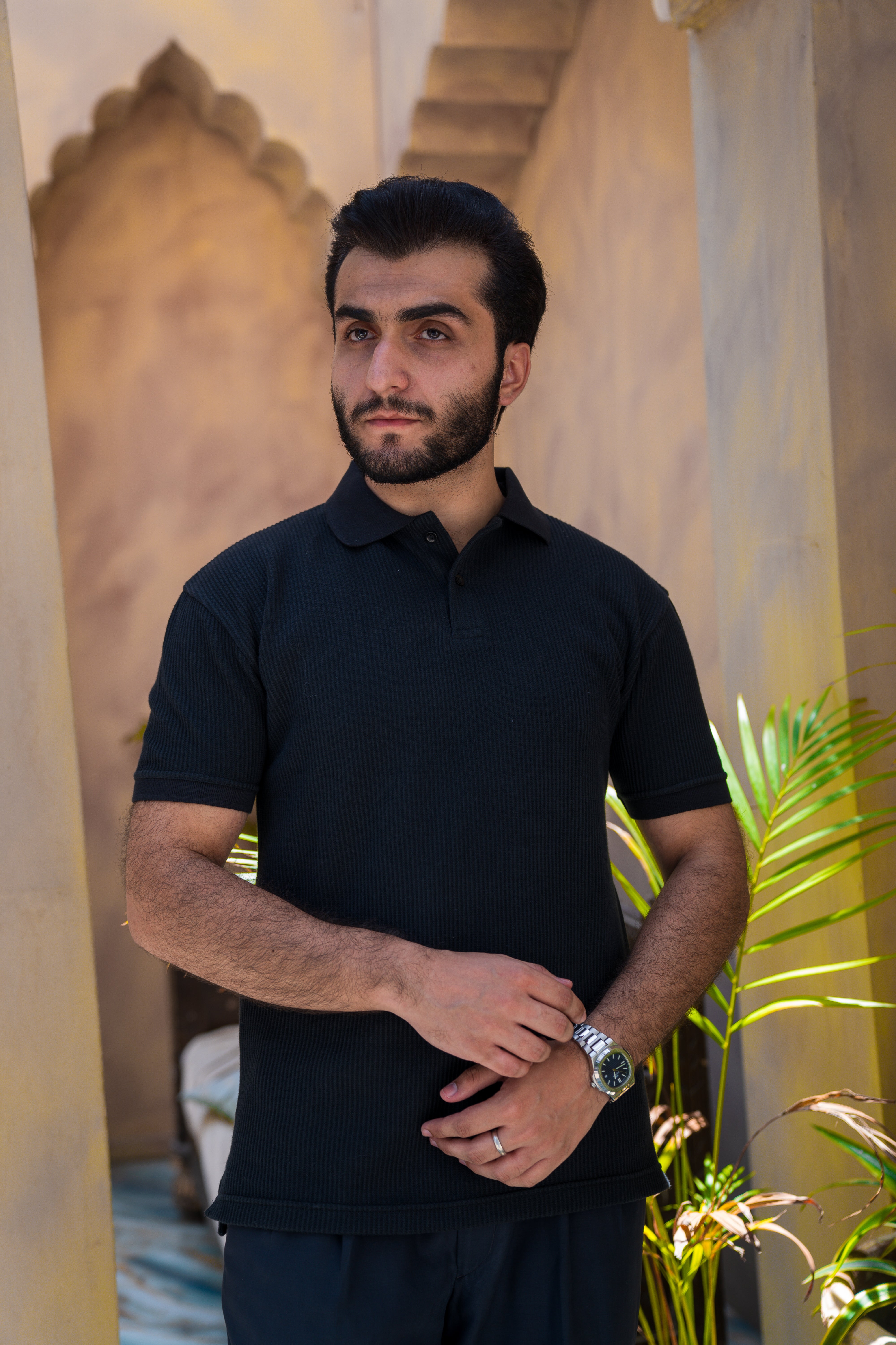Black French Knit Polo Shirt (Men)