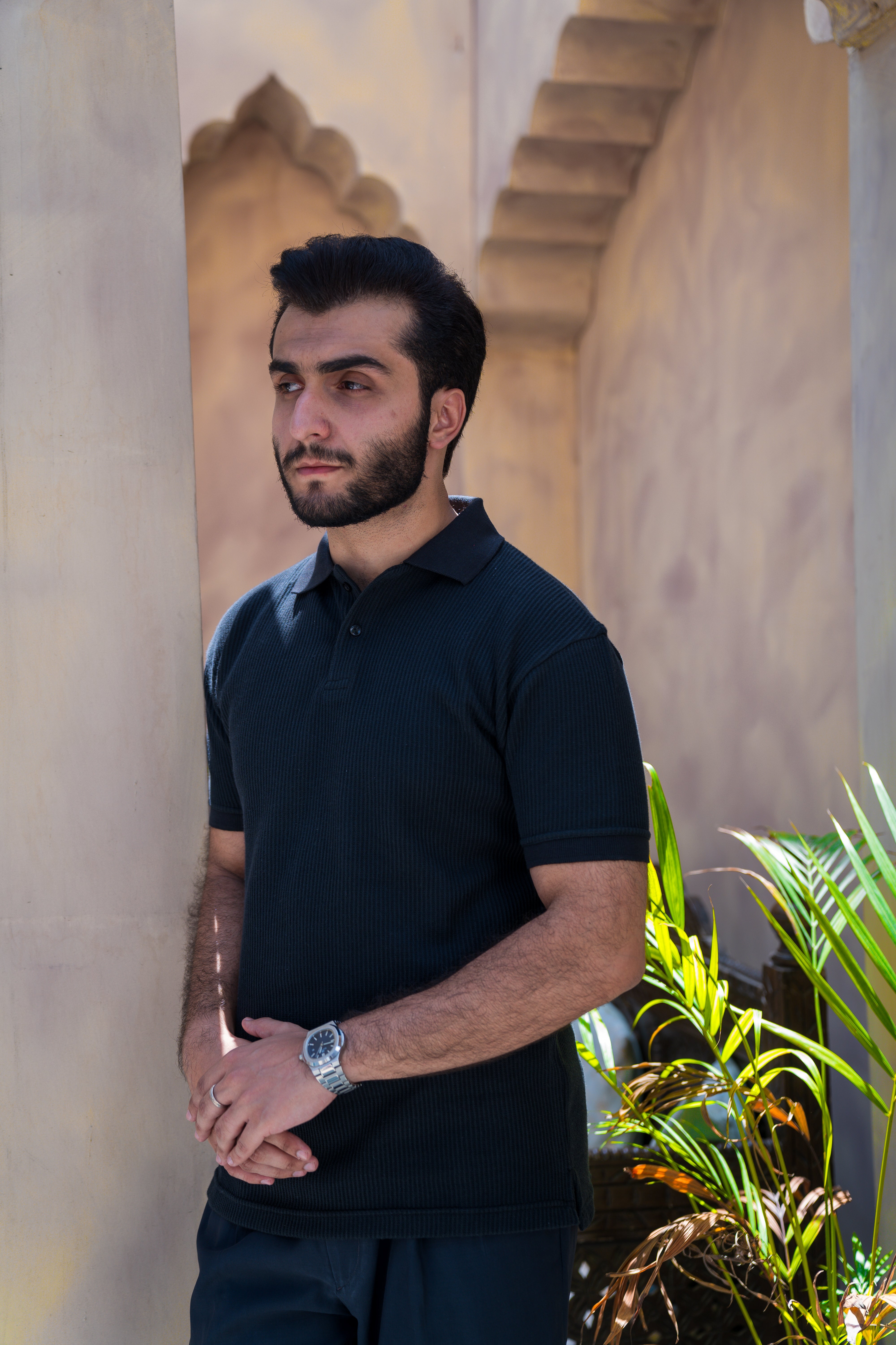 Black French Knit Polo Shirt (Men)