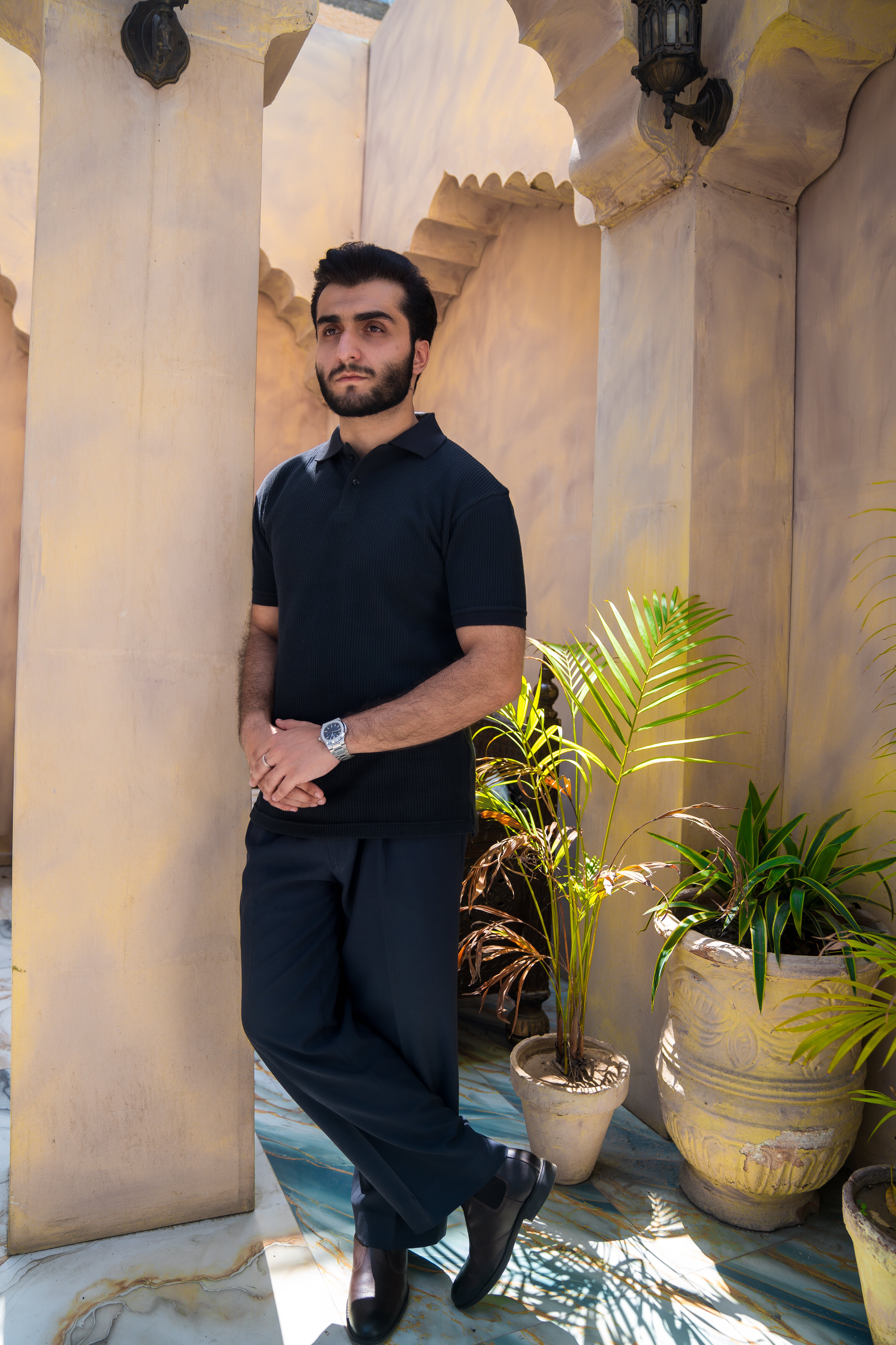 Black French Knit Polo Shirt (Men)