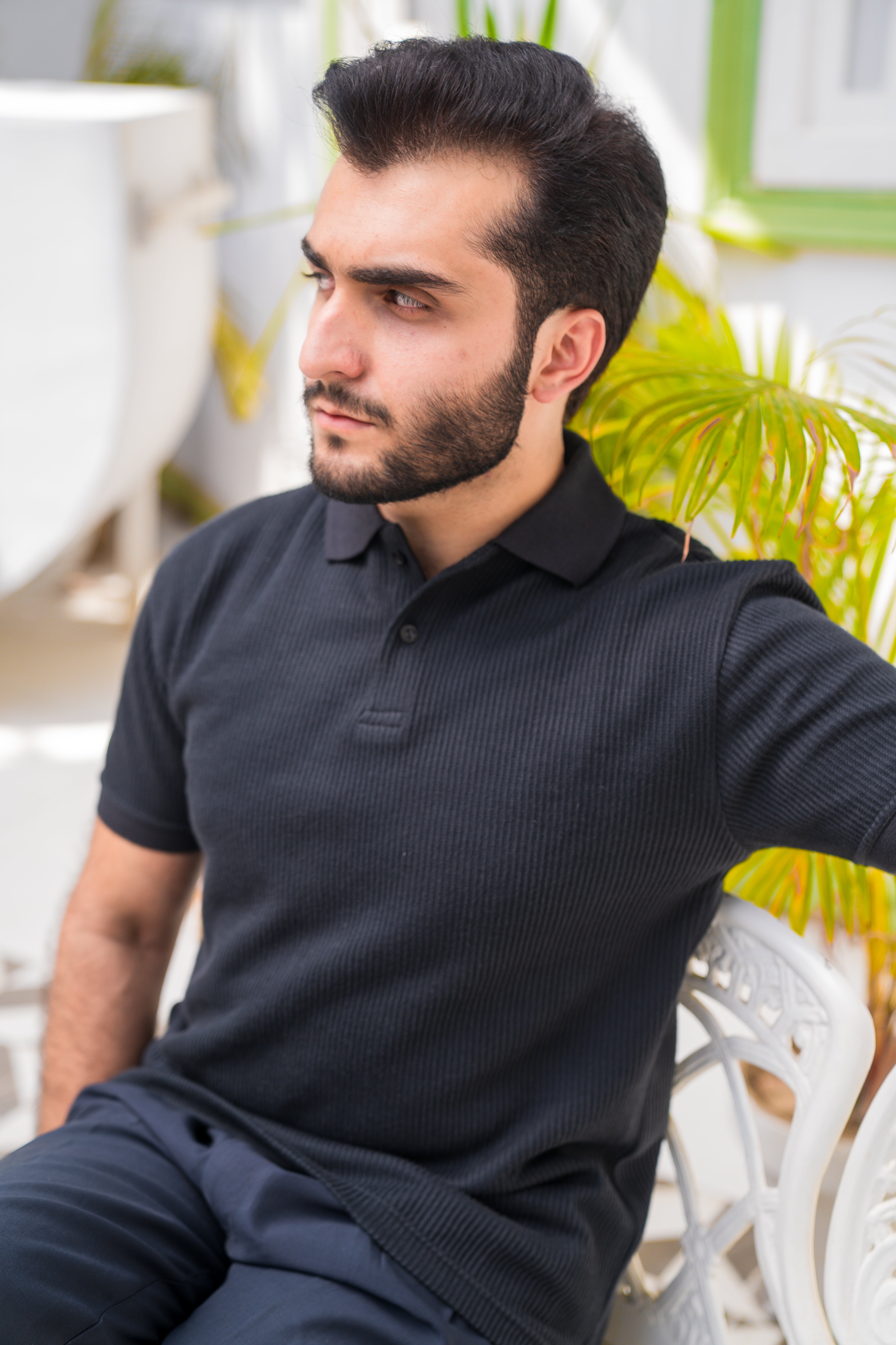 Black French Knit Polo Shirt (Men)