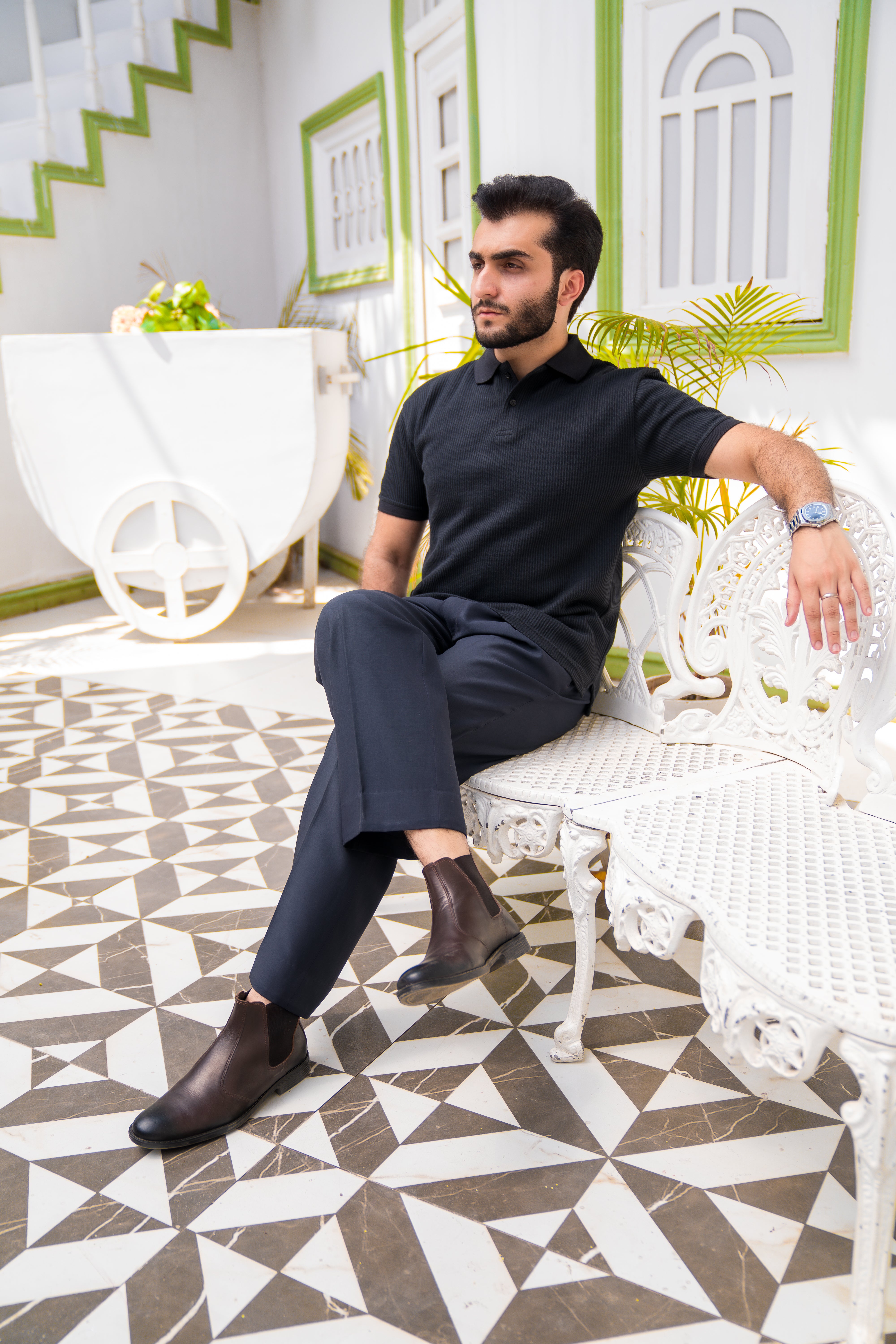 Black French Knit Polo Shirt (Men)