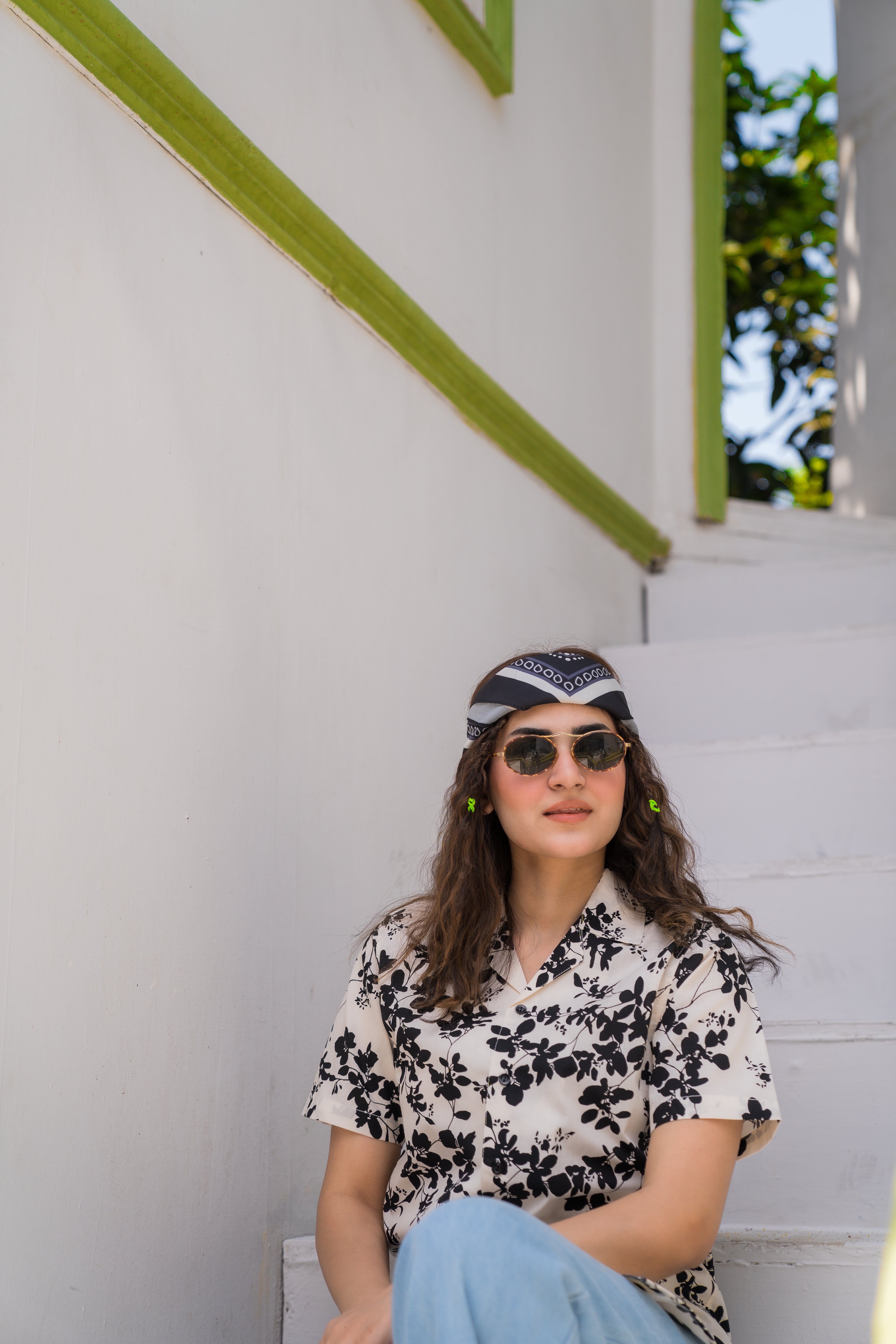 White Printed Cuban Collar Shirt