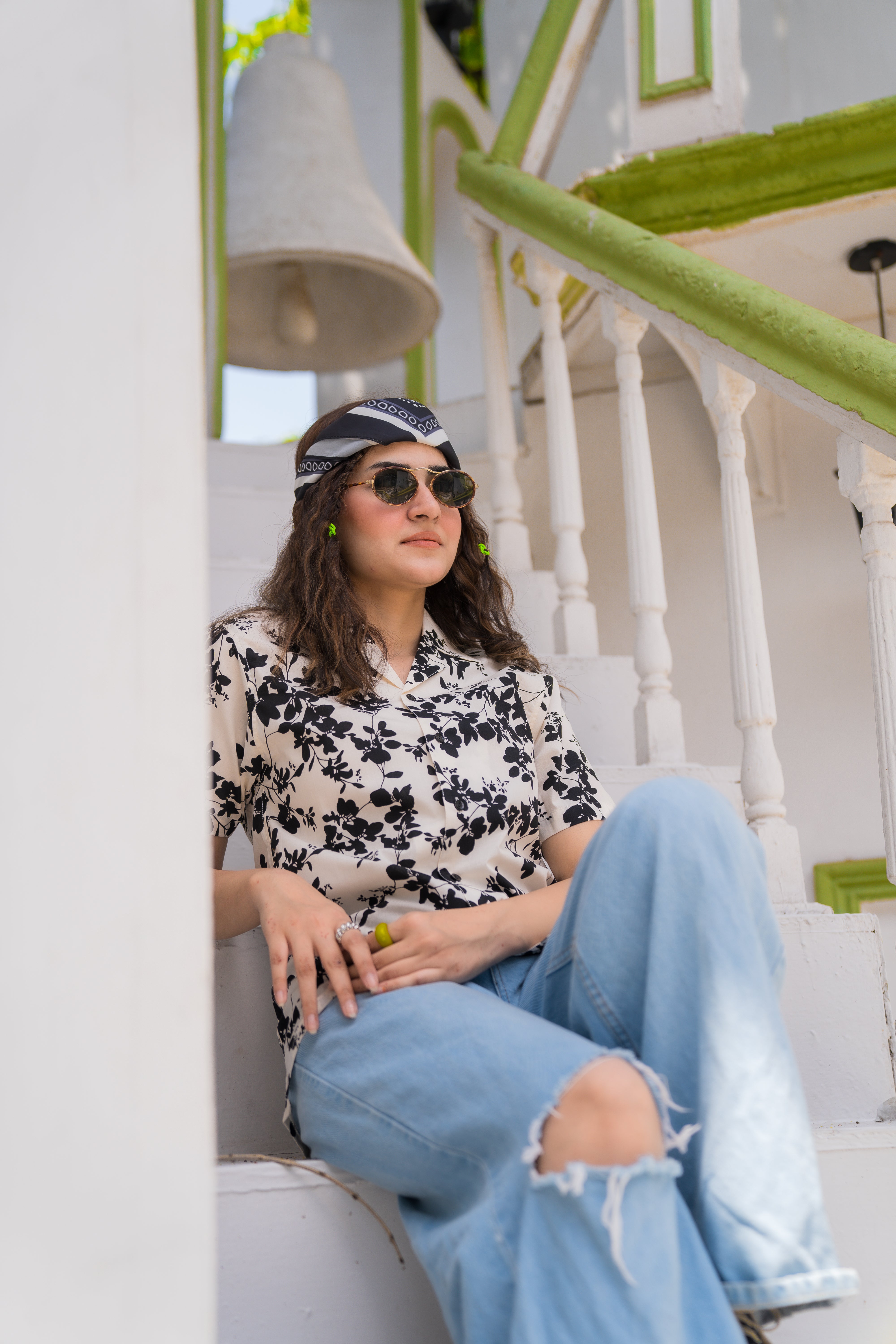 White Printed Cuban Collar Shirt