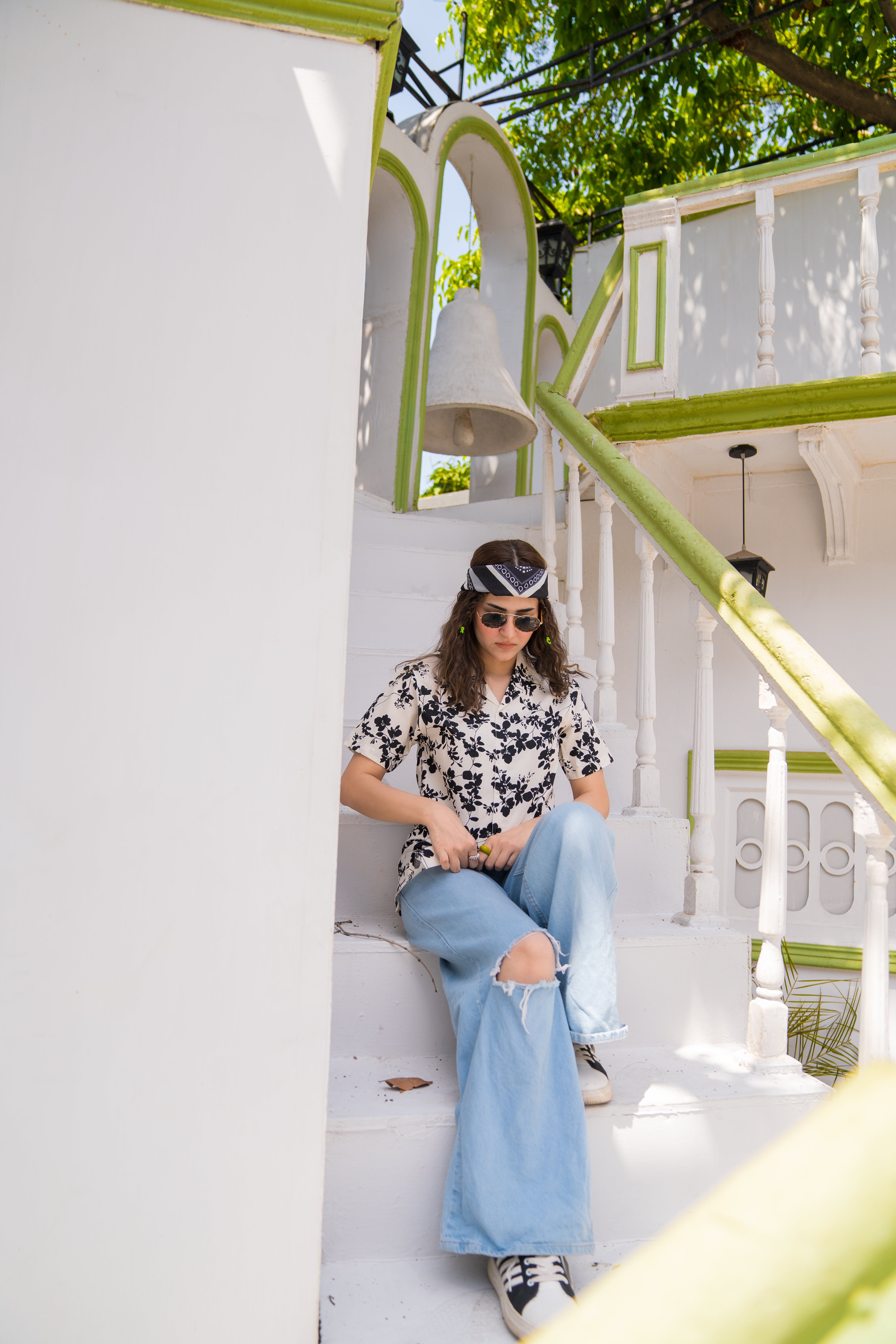 White Printed Cuban Collar Shirt