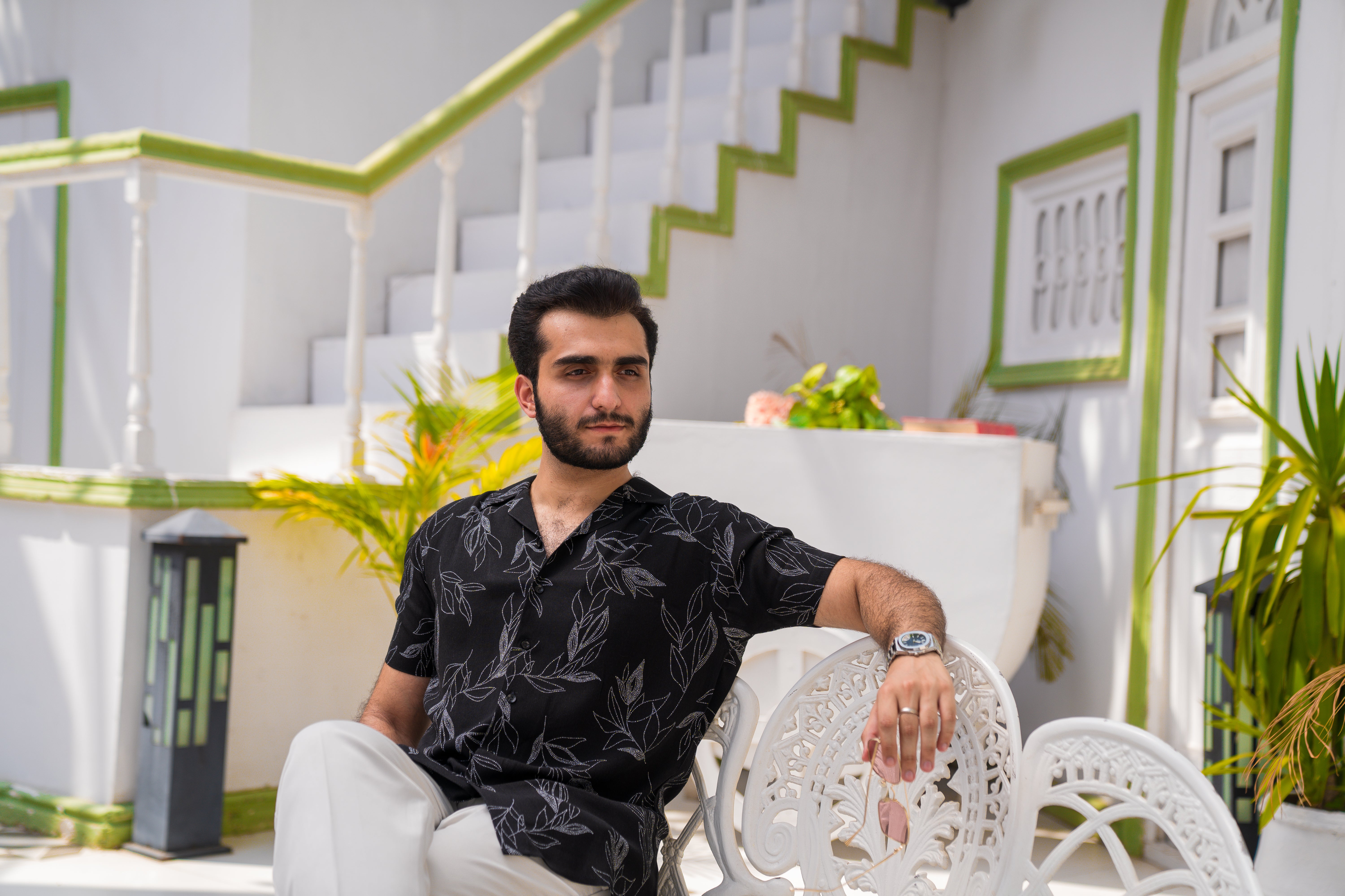 Black Printed Cuban Collar Shirt (Unisex)