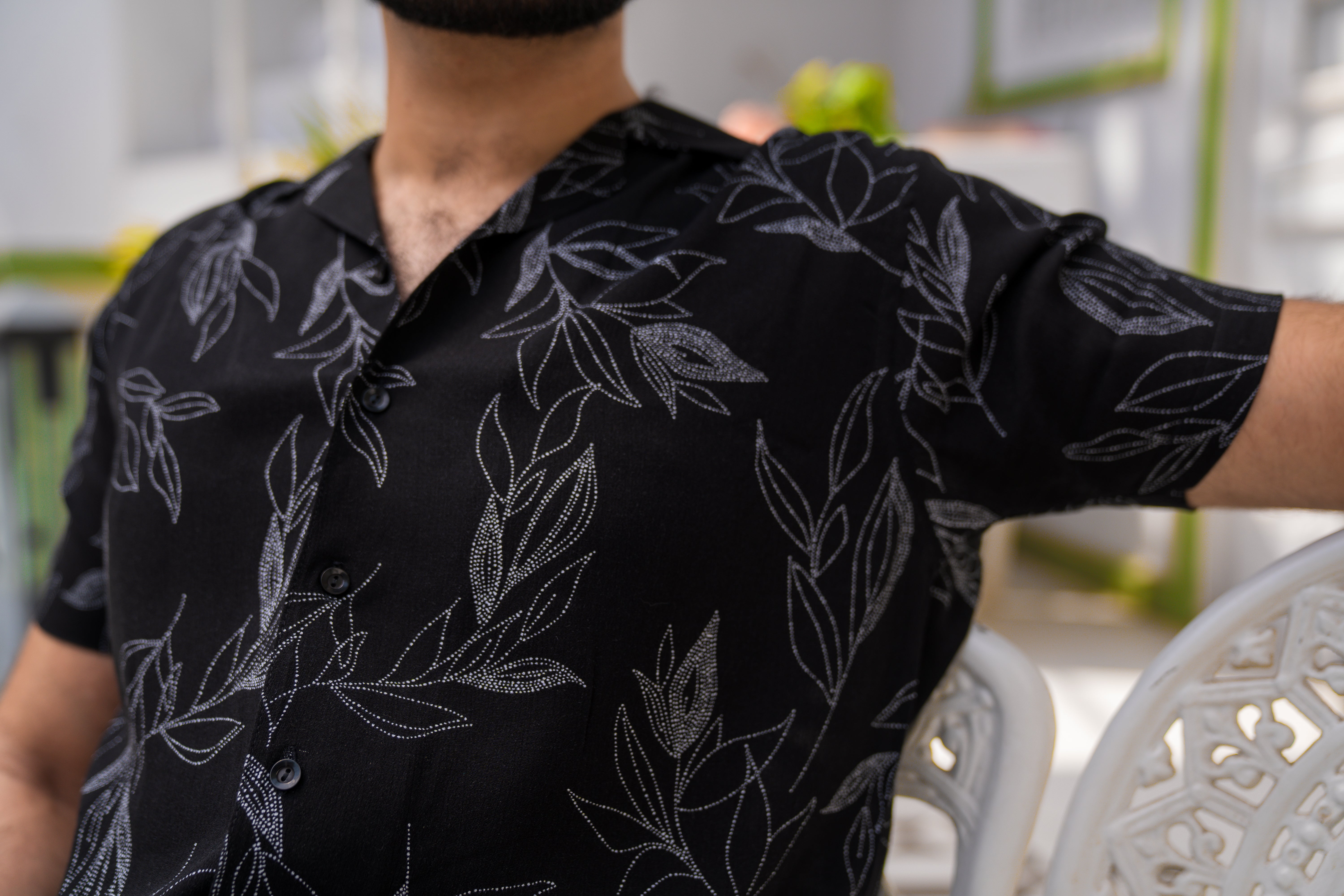 Black Printed Cuban Collar Shirt (Unisex)