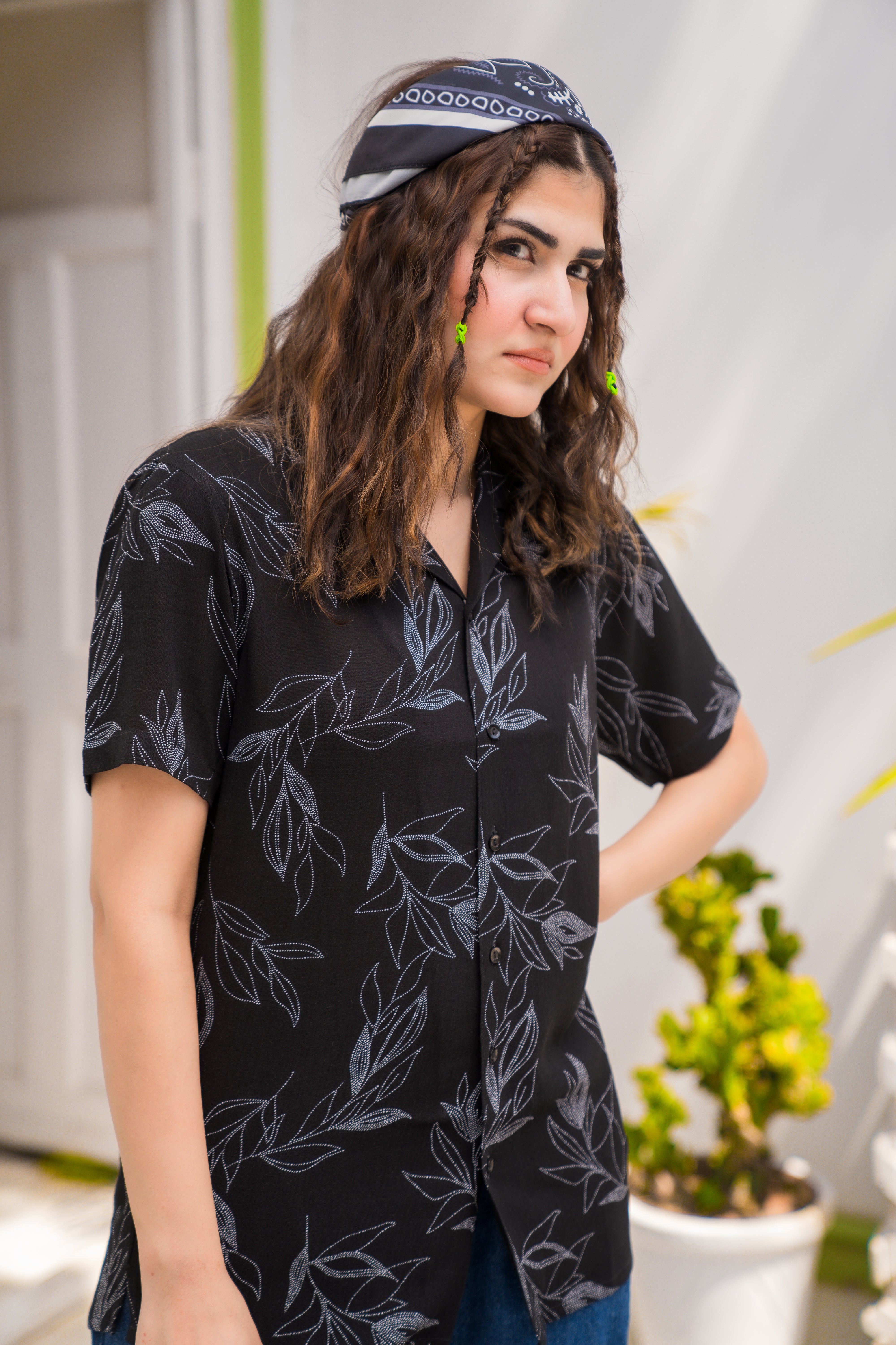 Black Printed Cuban Collar Shirt
