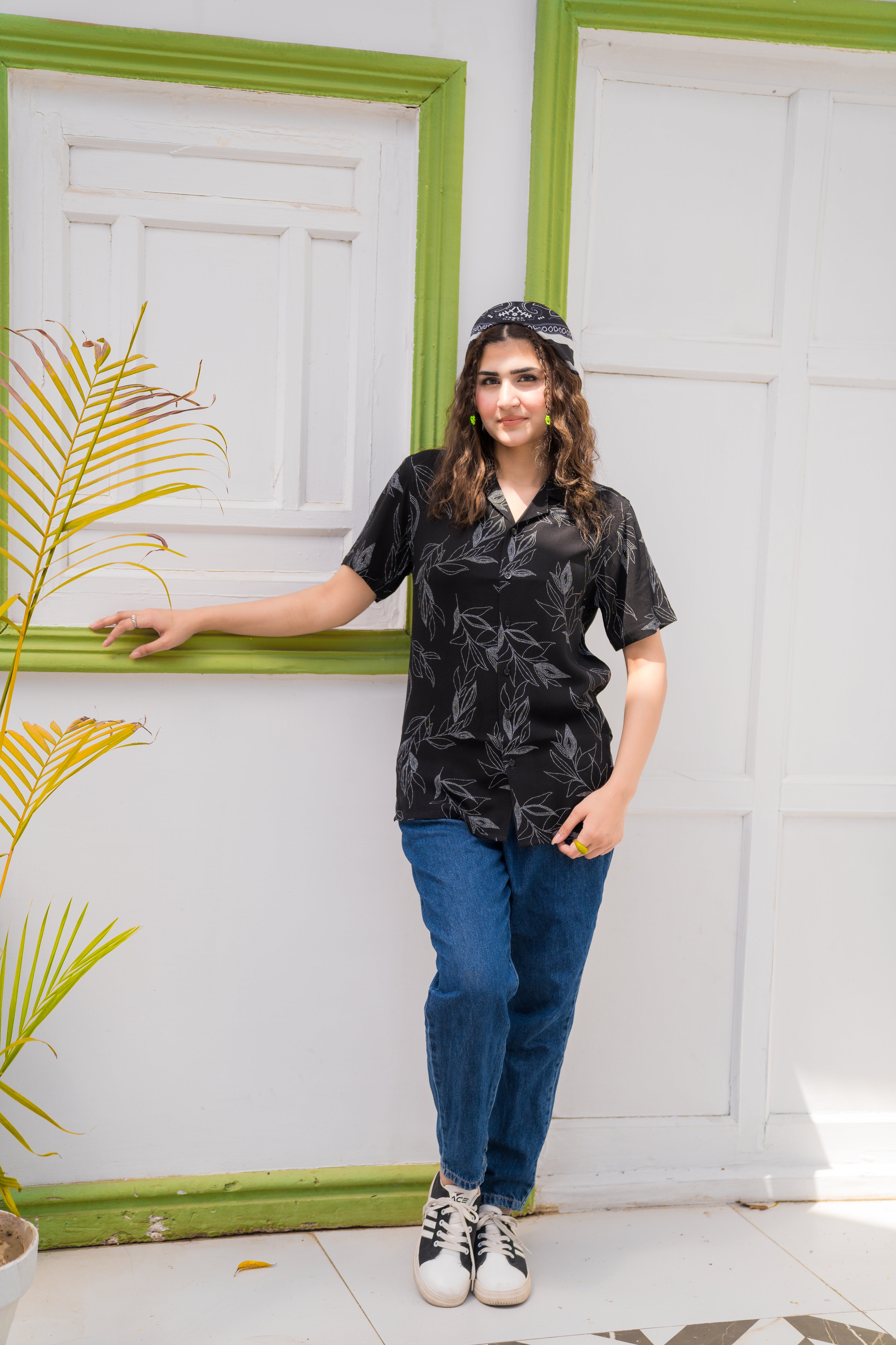 Black Printed Cuban Collar Shirt