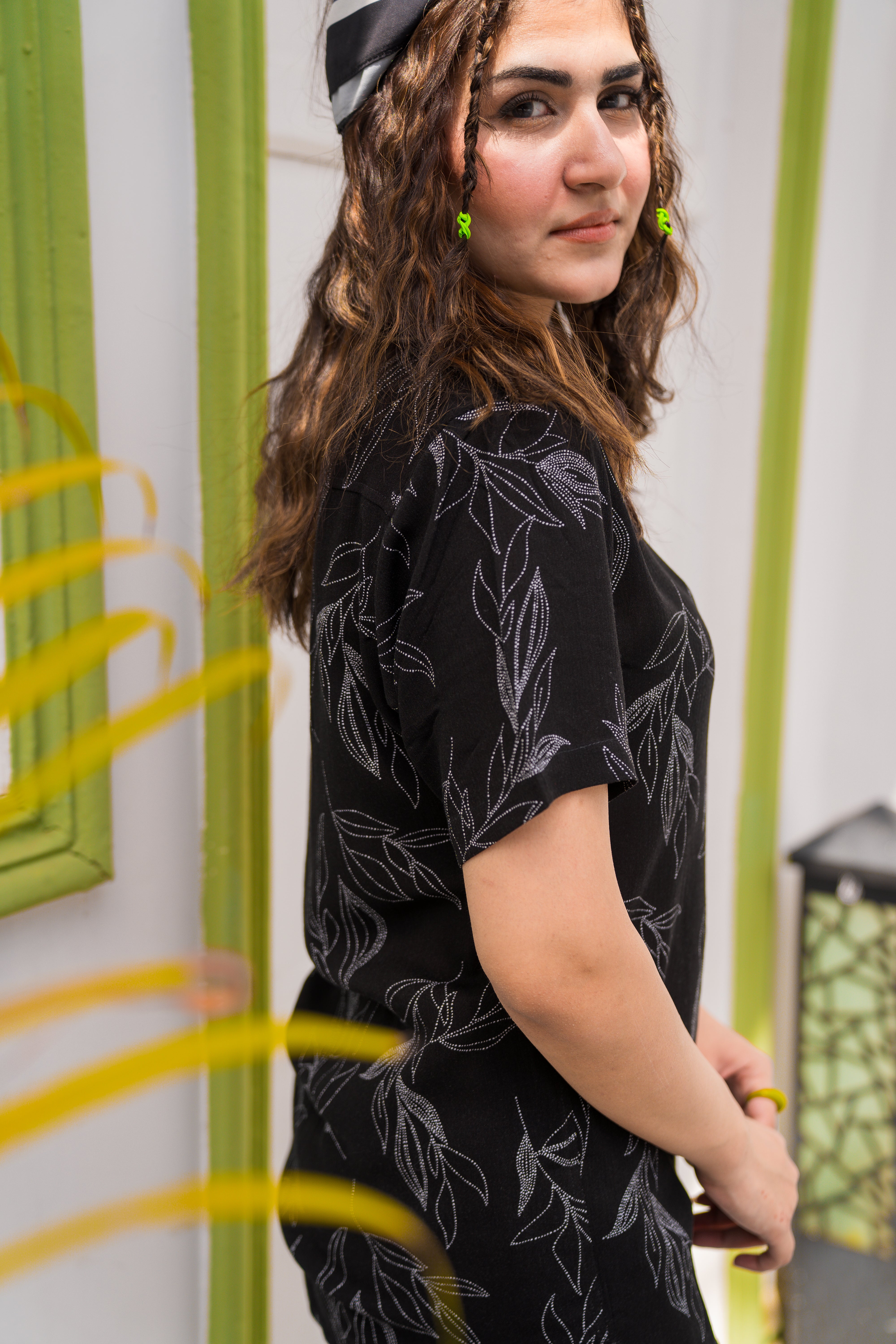Black Printed Cuban Collar Shirt