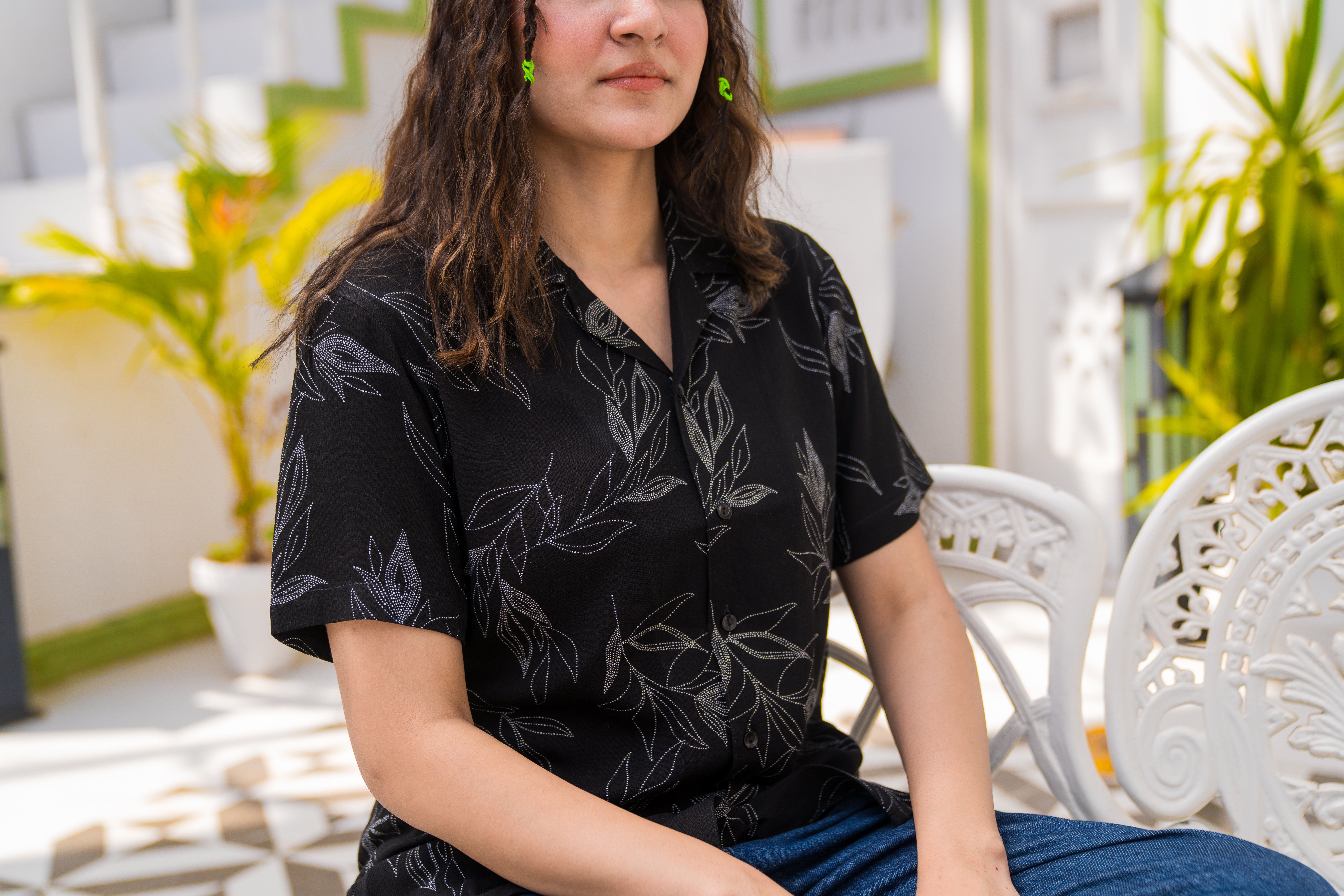 Black Printed Cuban Collar Shirt