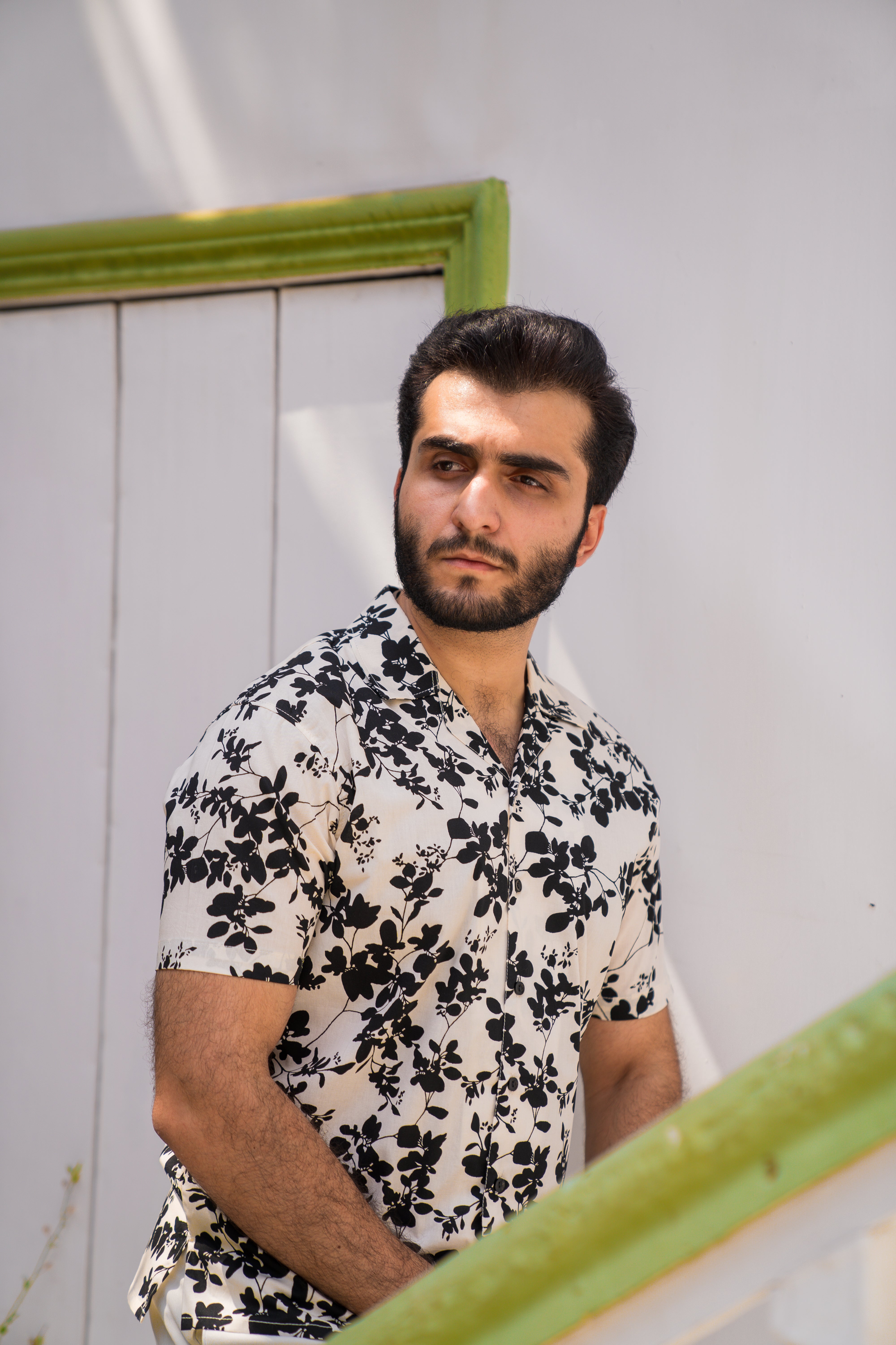 White Printed Cuban Collar Shirt (Unisex)