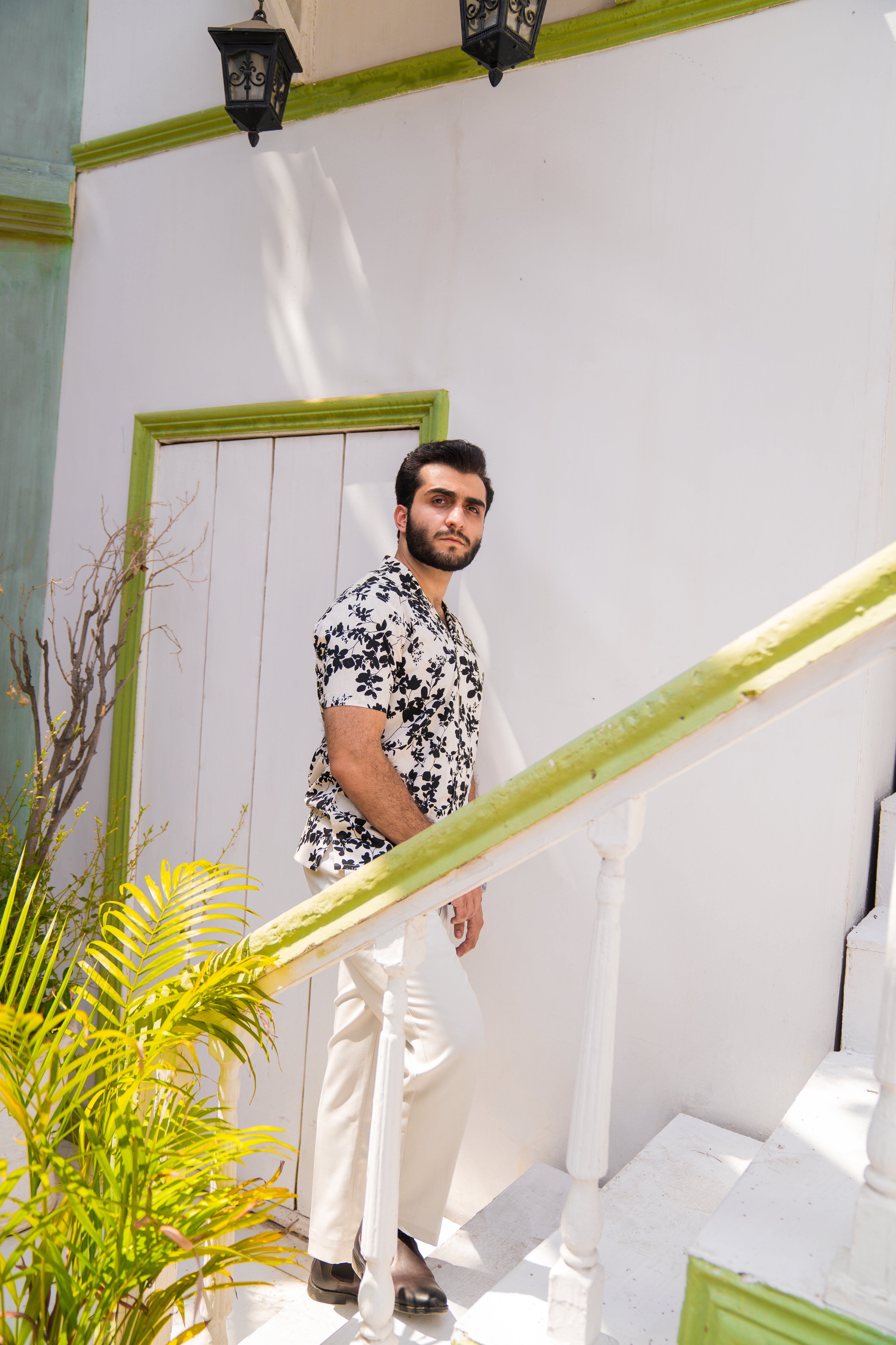 White Printed Cuban Collar Shirt (Unisex)