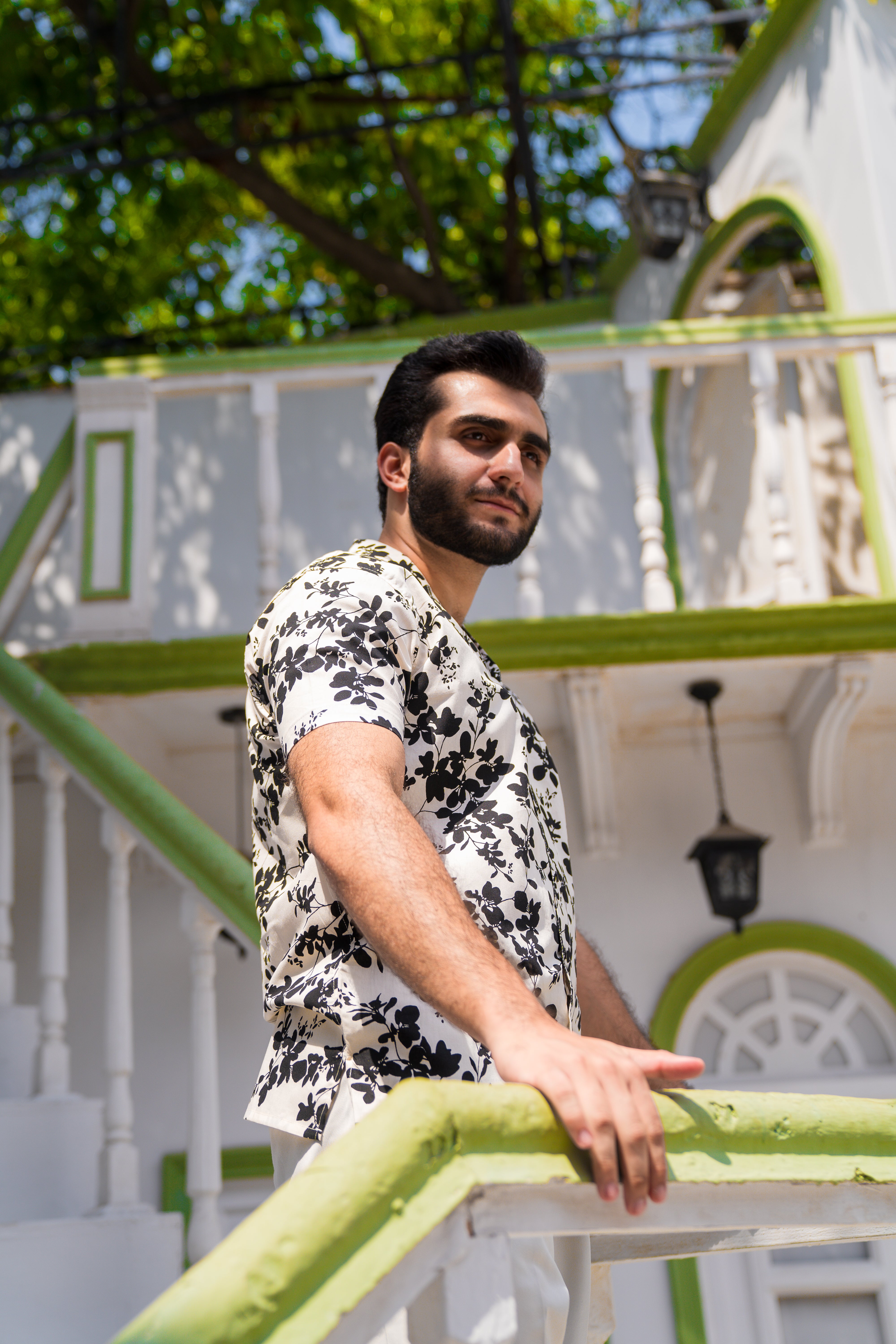 White Printed Cuban Collar Shirt (Unisex)