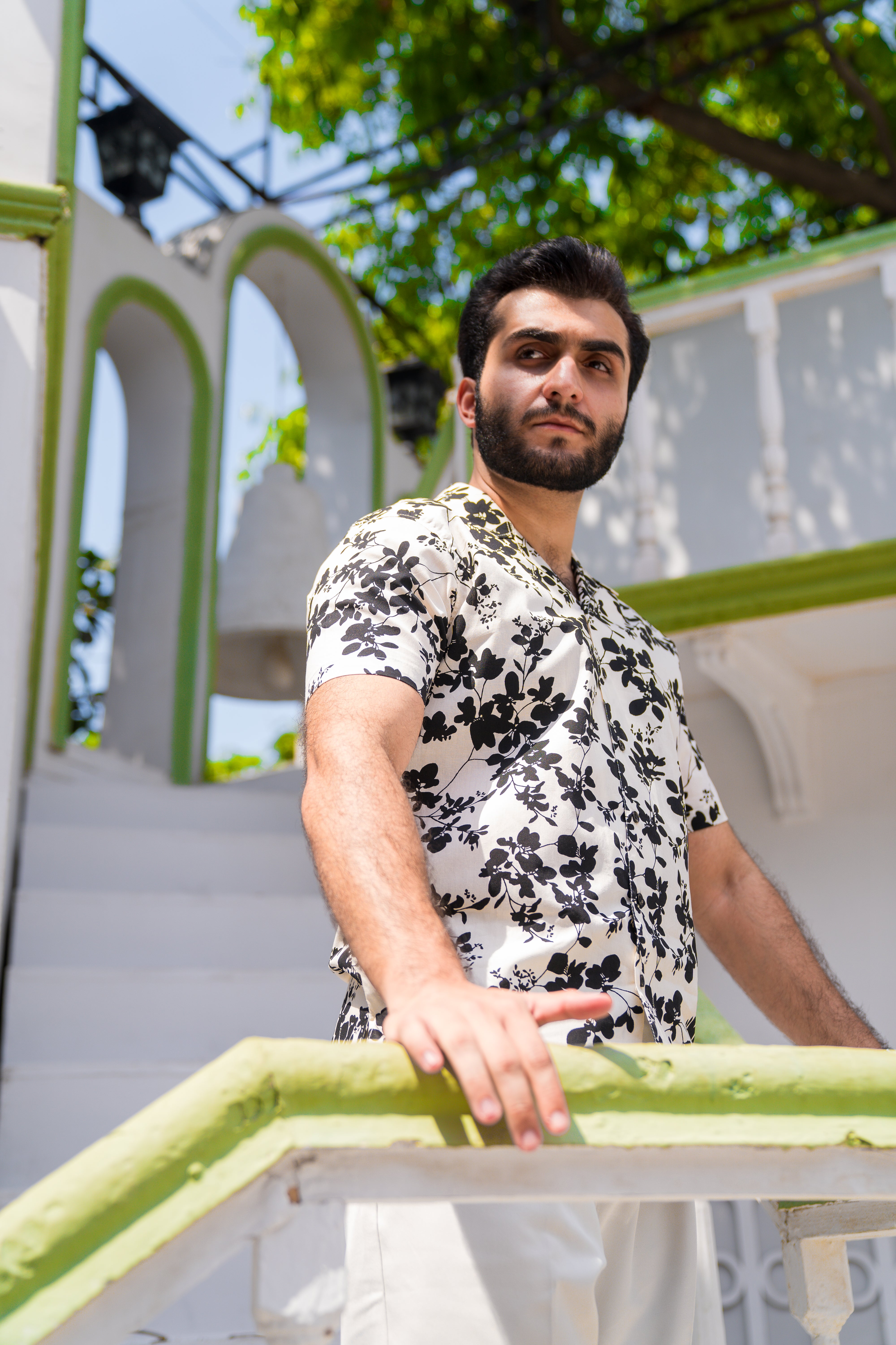 White Printed Cuban Collar Shirt (Unisex)