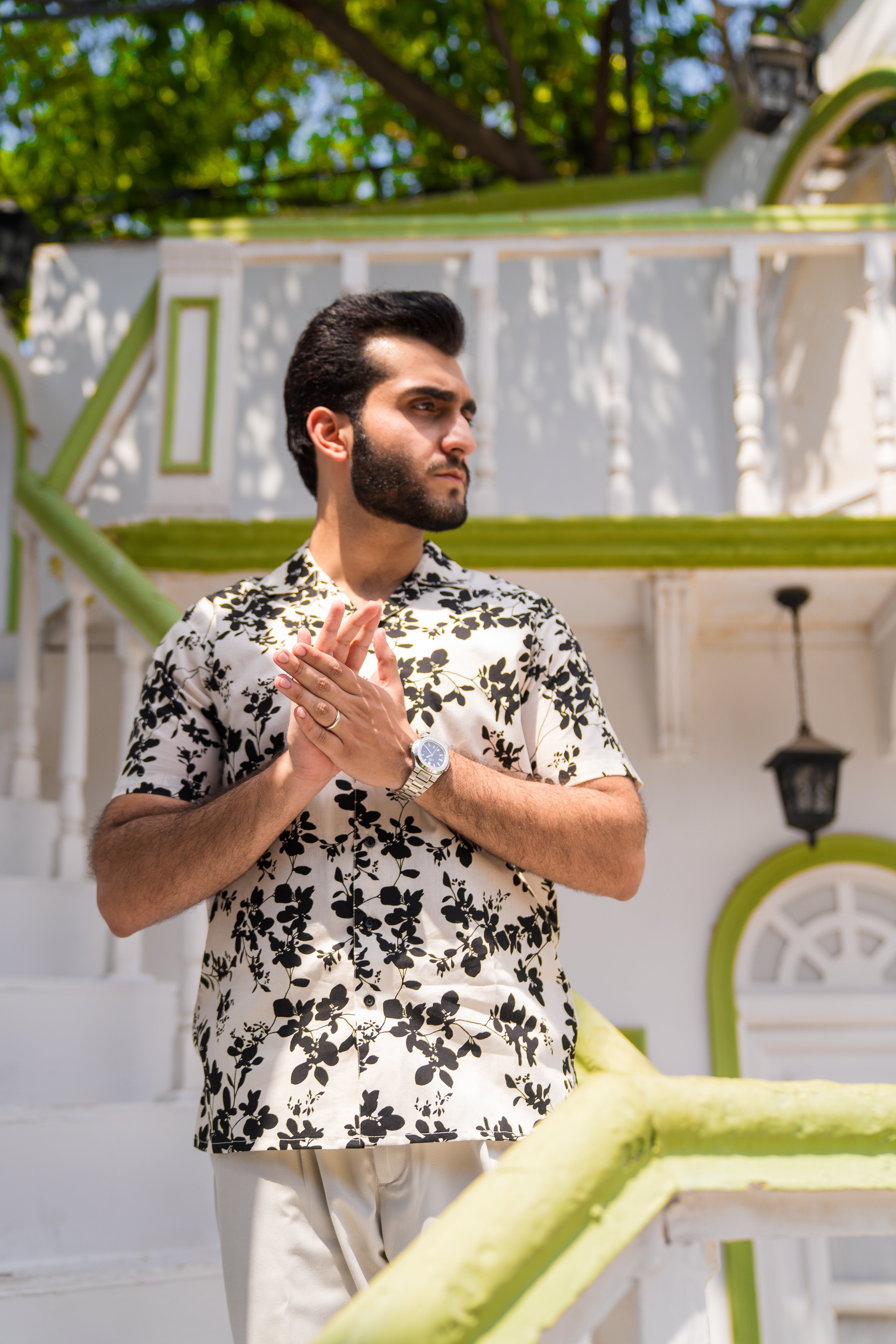 White Printed Cuban Collar Shirt (Unisex)